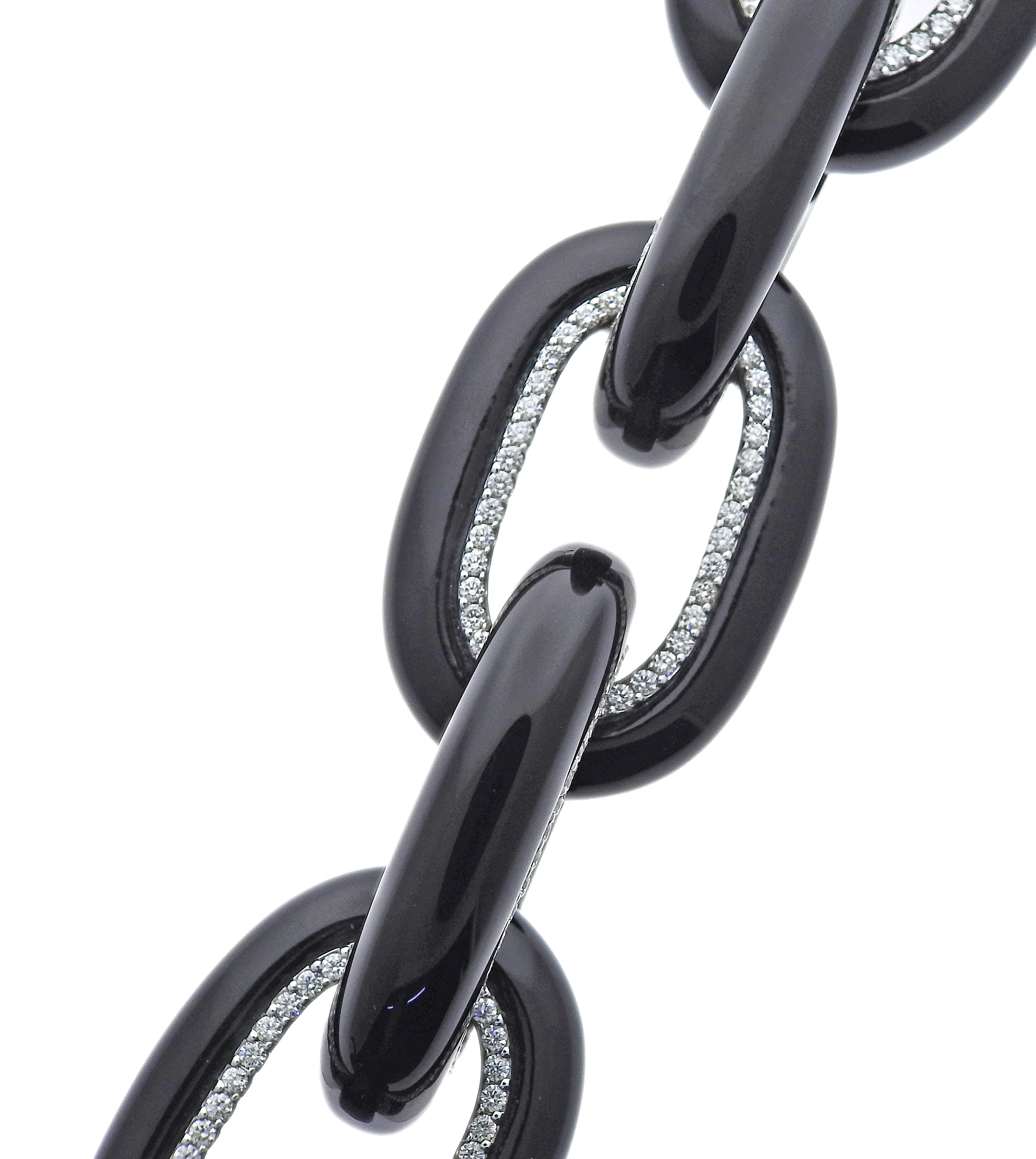 Seaman Schepps Bodrum Onyx Diamond Gold Link Bracelet