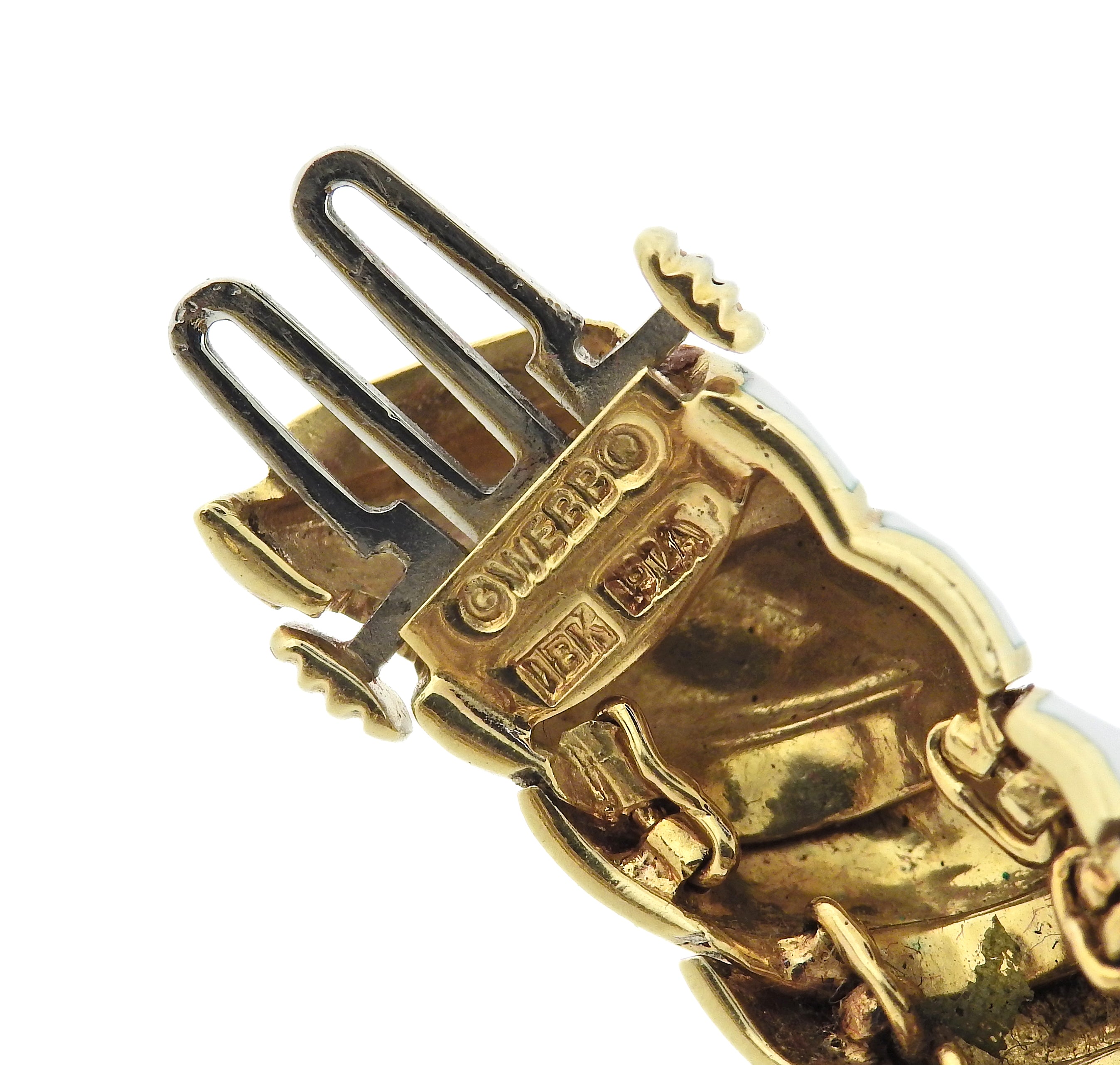 David Webb Diamond Gold Platinum Emerald Enamel Twin Lion Bracelet