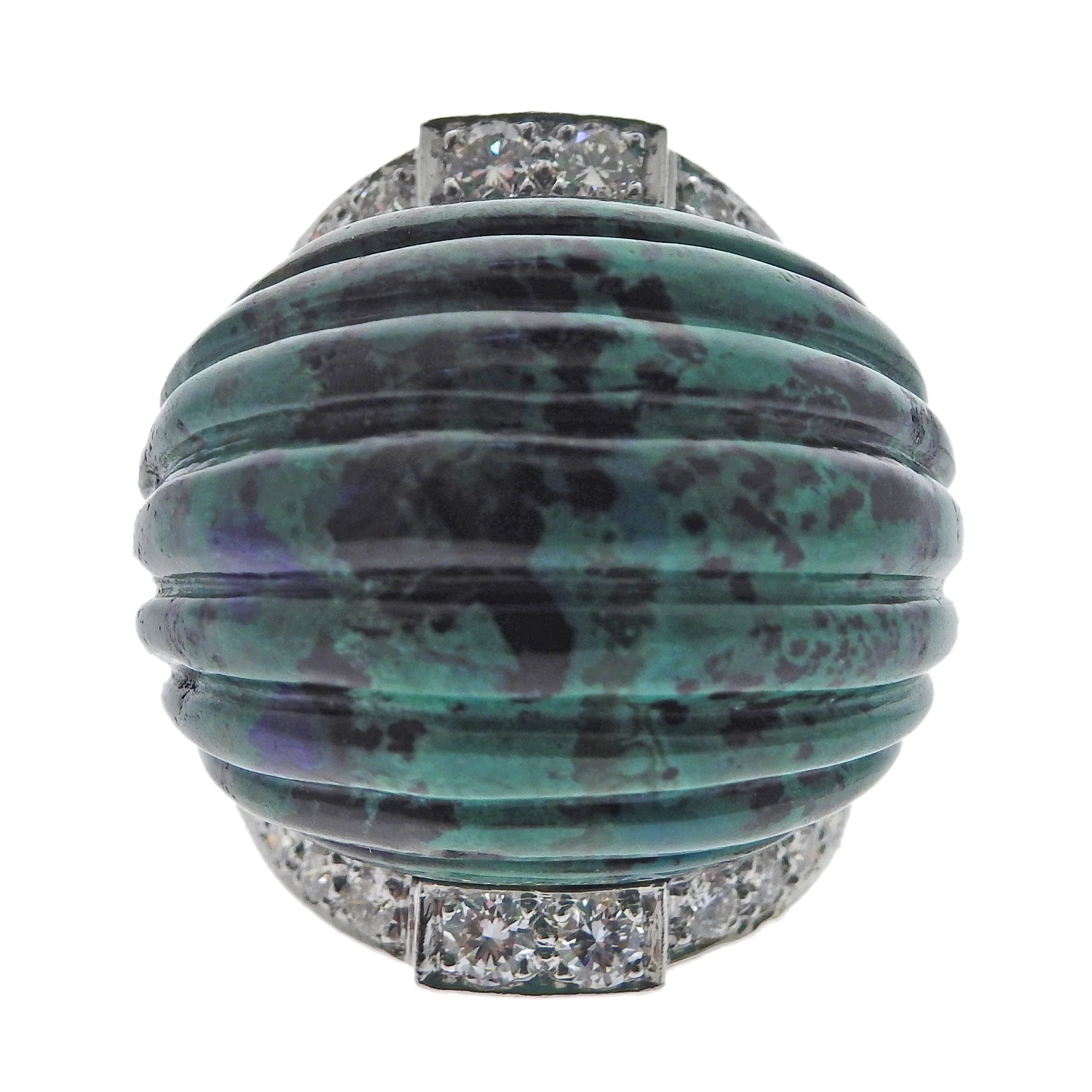 David Webb Azurmalachite Diamond Gold Platinum Ring