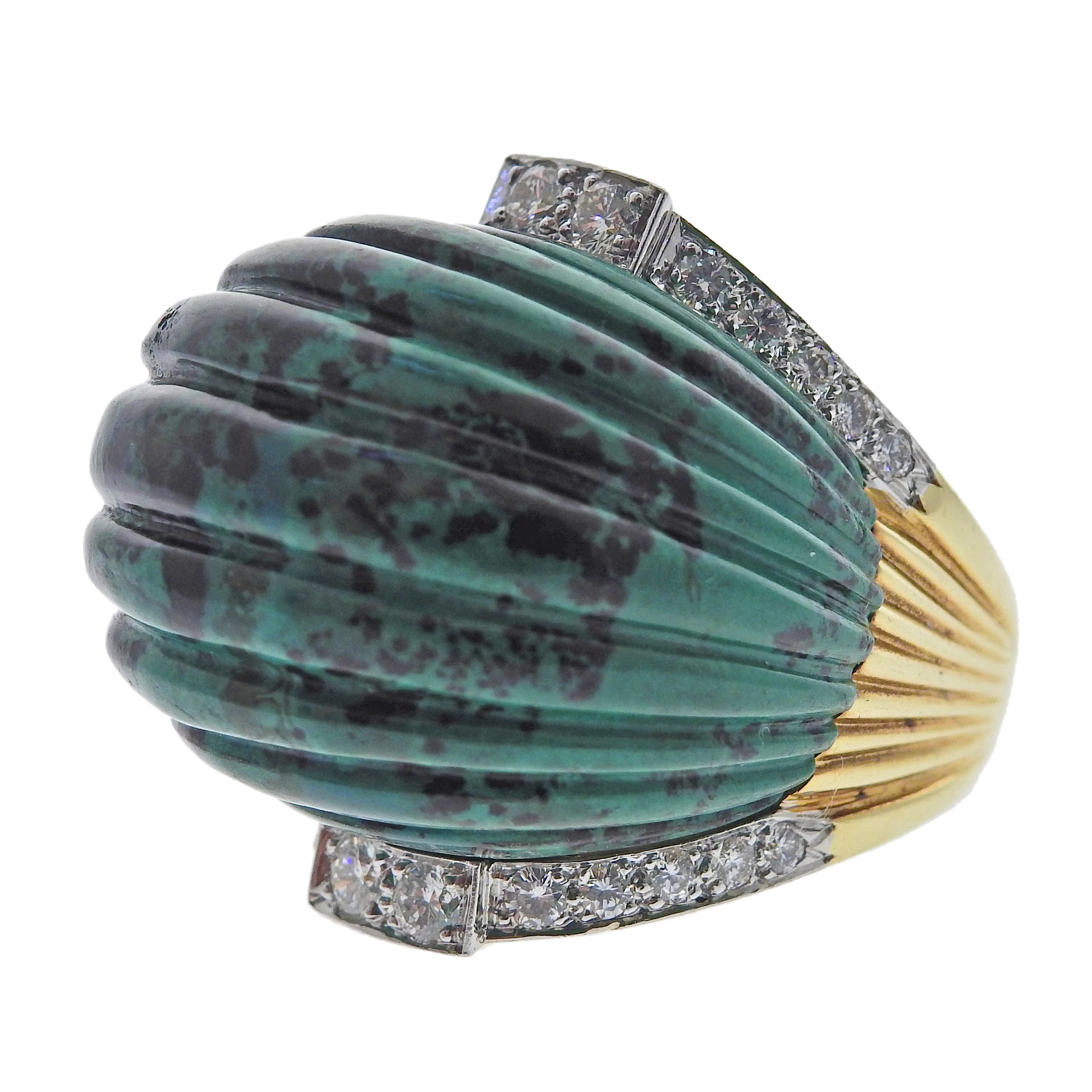 David Webb Azurmalachite Diamond Gold Platinum Ring