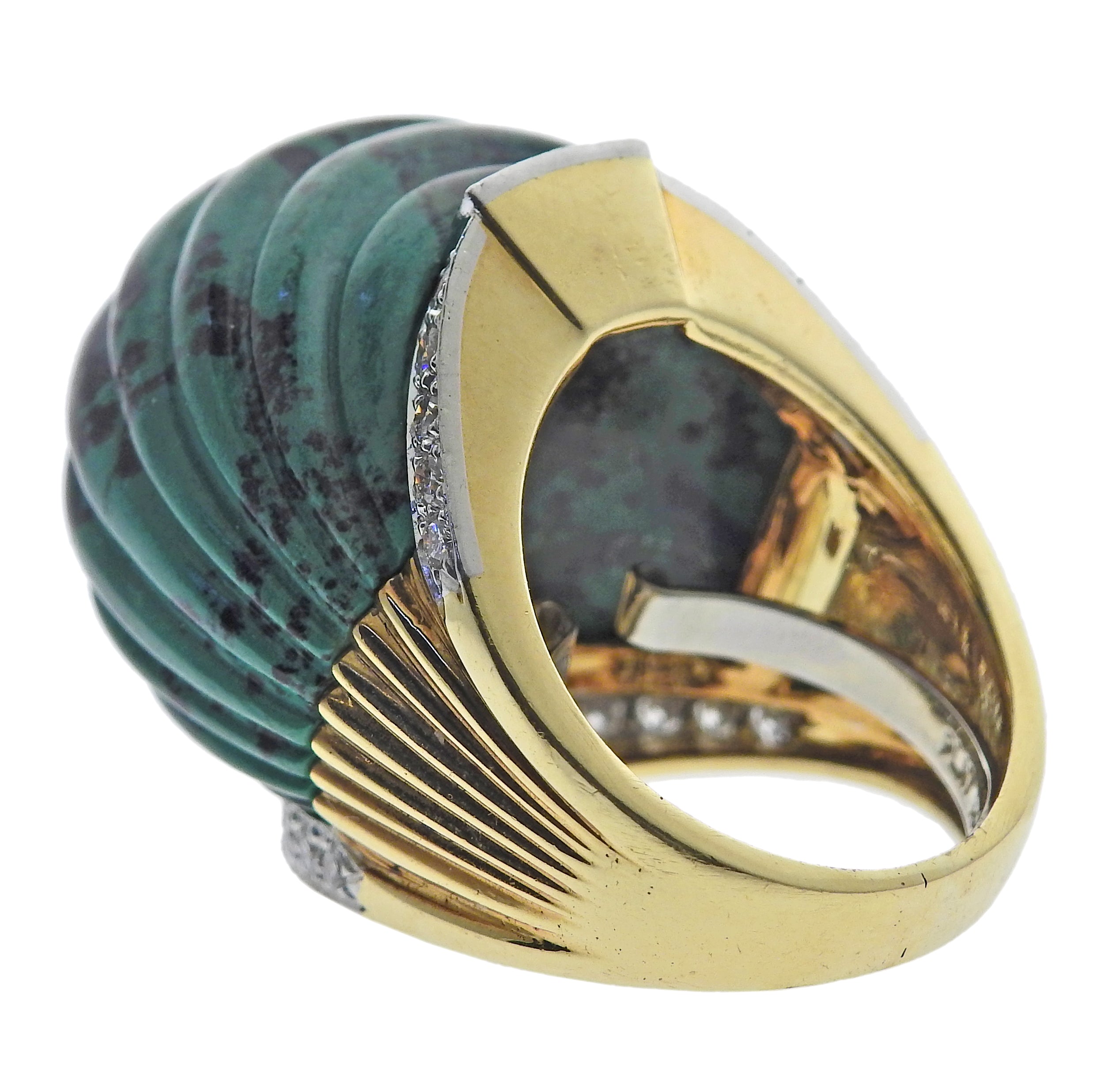 David Webb Azurmalachite Diamond Gold Platinum Ring