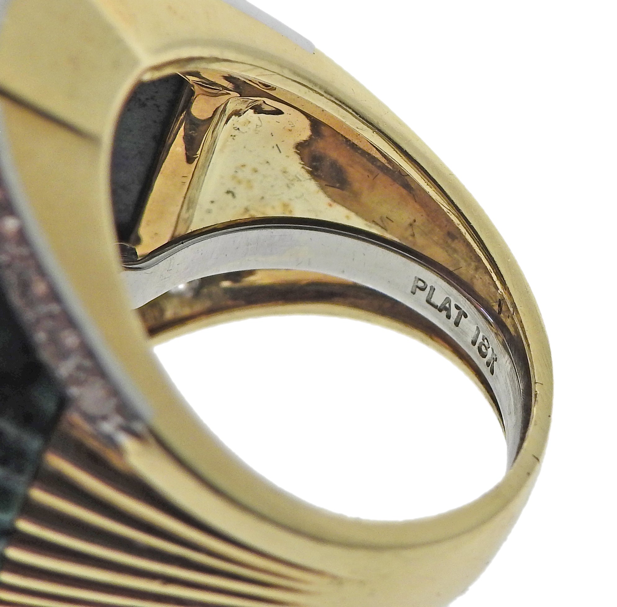 David Webb Azurmalachite Diamond Gold Platinum Ring