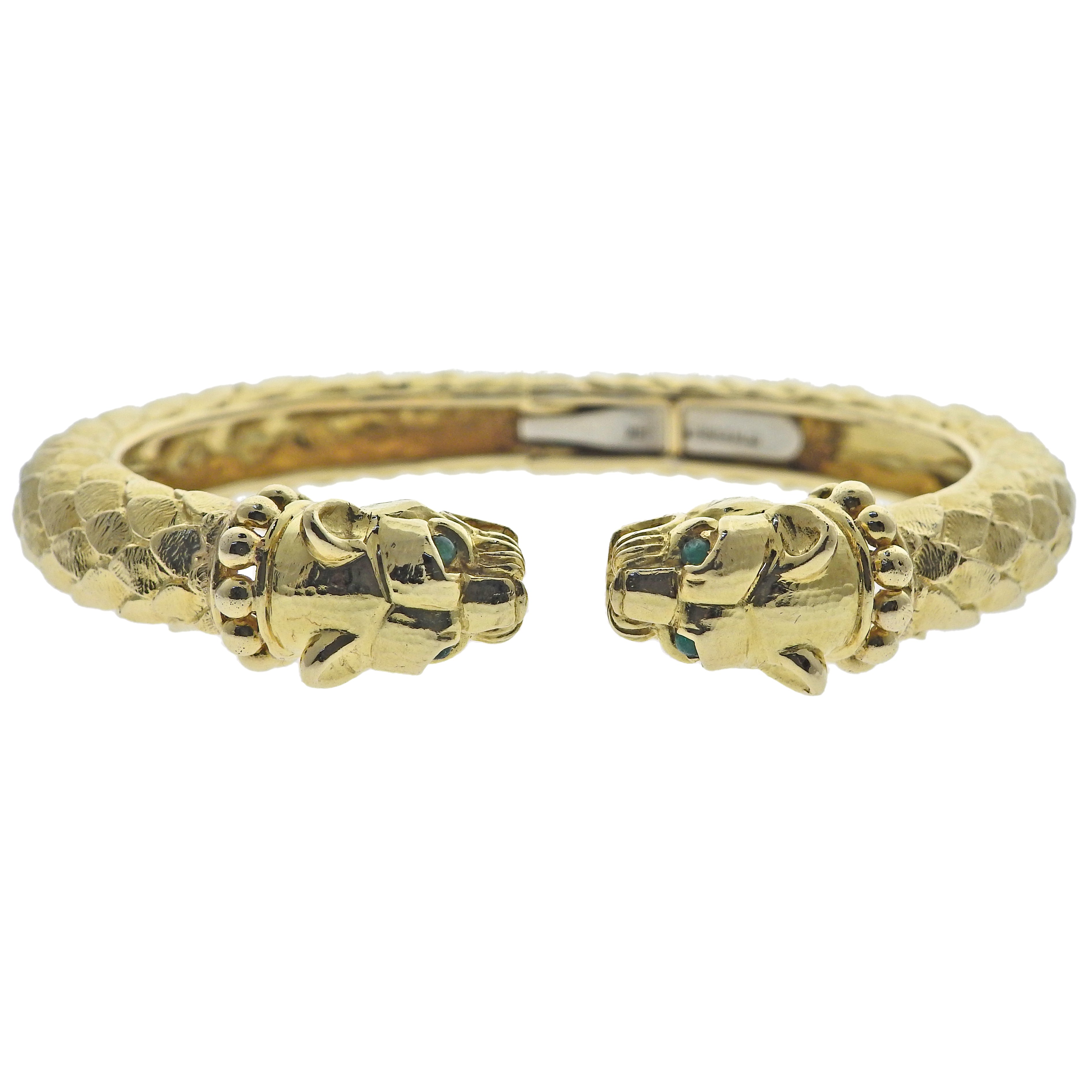 David Webb Emerald Leopard Cuff Bracelet