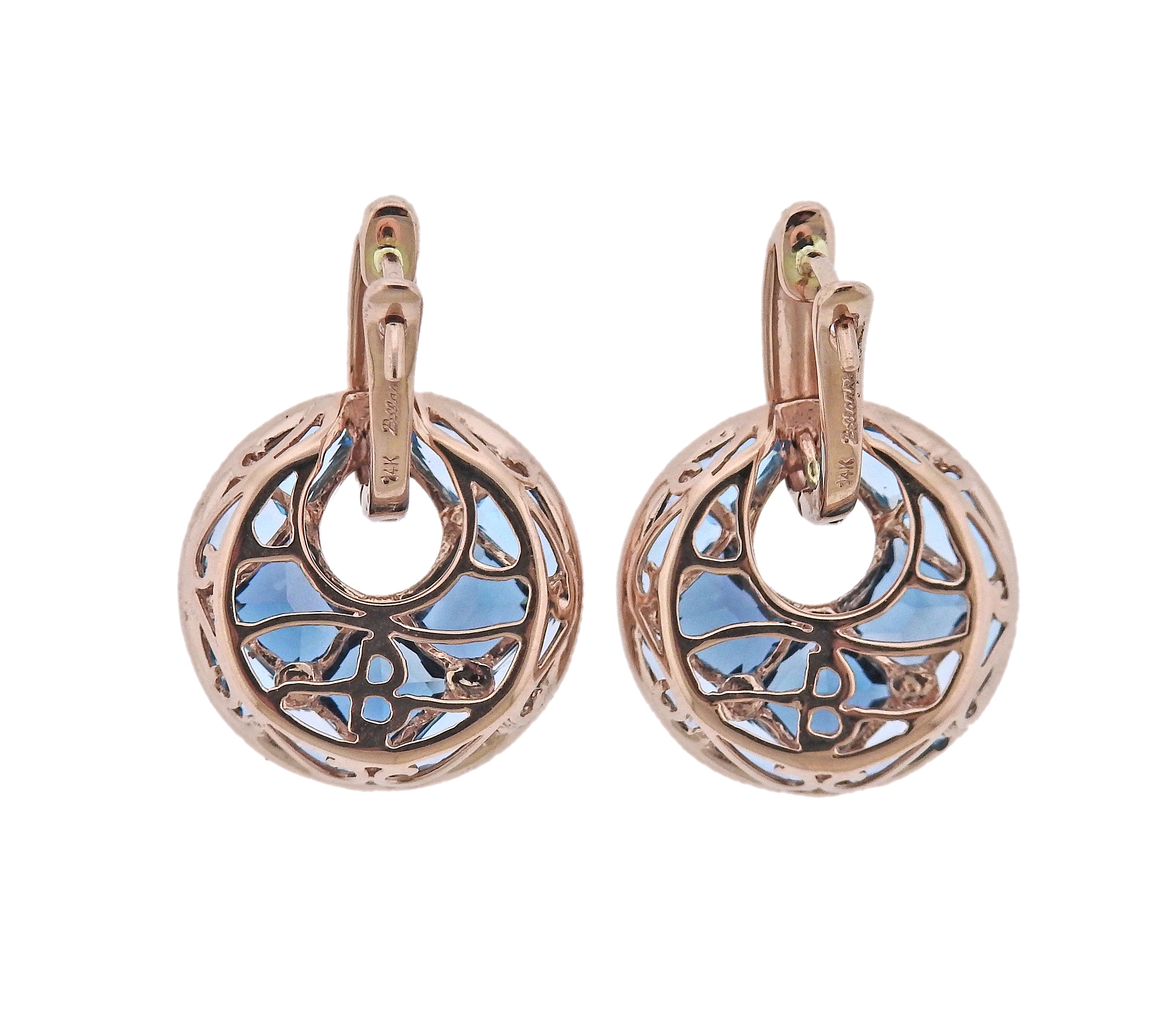 Bellarri Hava Nouveau Blue Topaz Diamond Gold Earrings