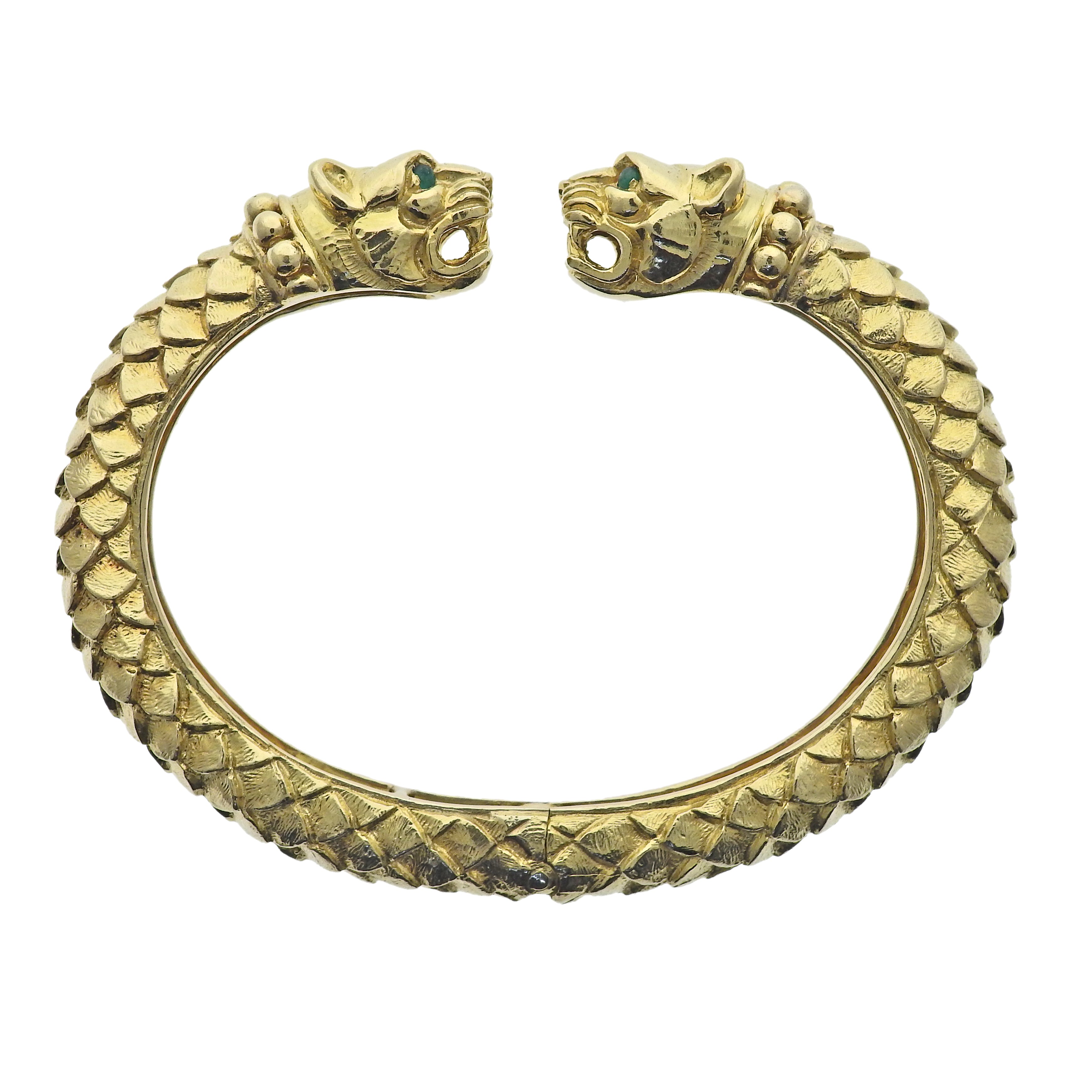 David Webb Emerald Leopard Cuff Bracelet