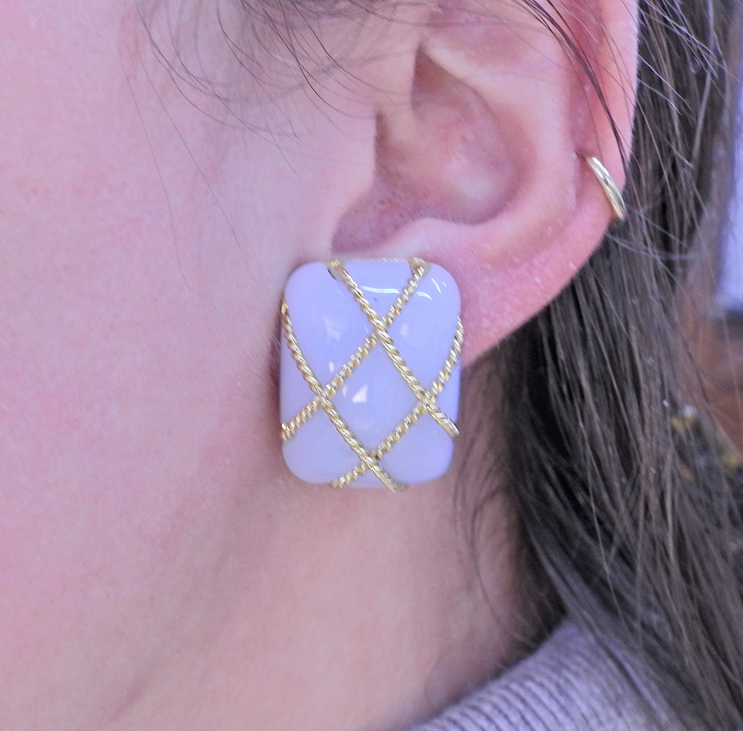 Seaman Schepps Chalcedony Gold Cage Earrings