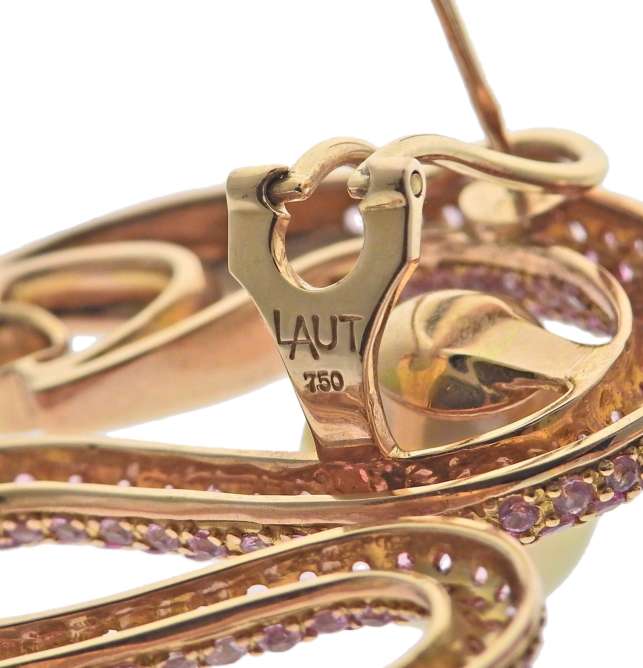 Alexander Laut Pink Sapphire South Sea Pearl Diamond Snake Gold Earrings