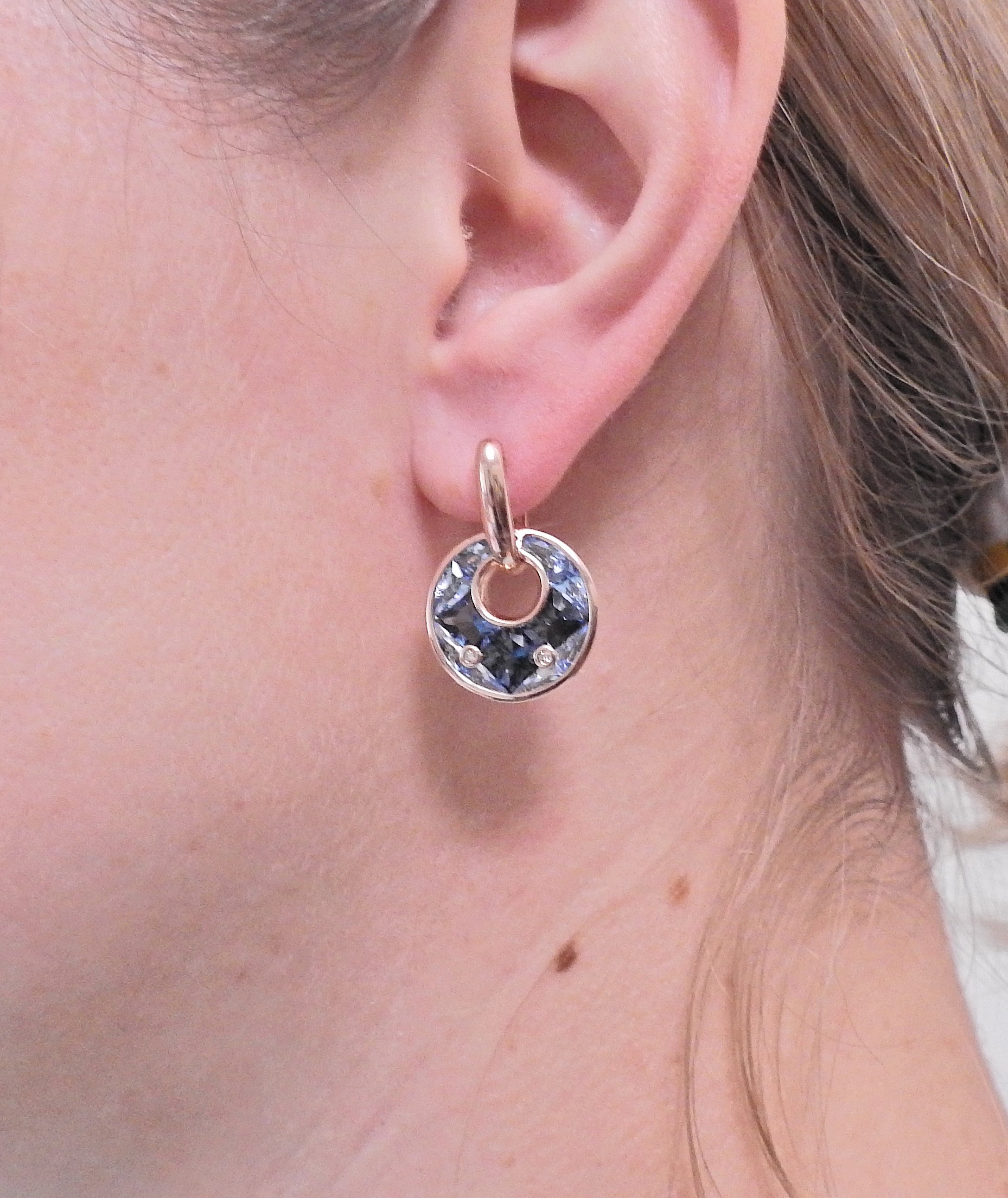 Bellarri Hava Nouveau Blue Topaz Diamond Gold Earrings