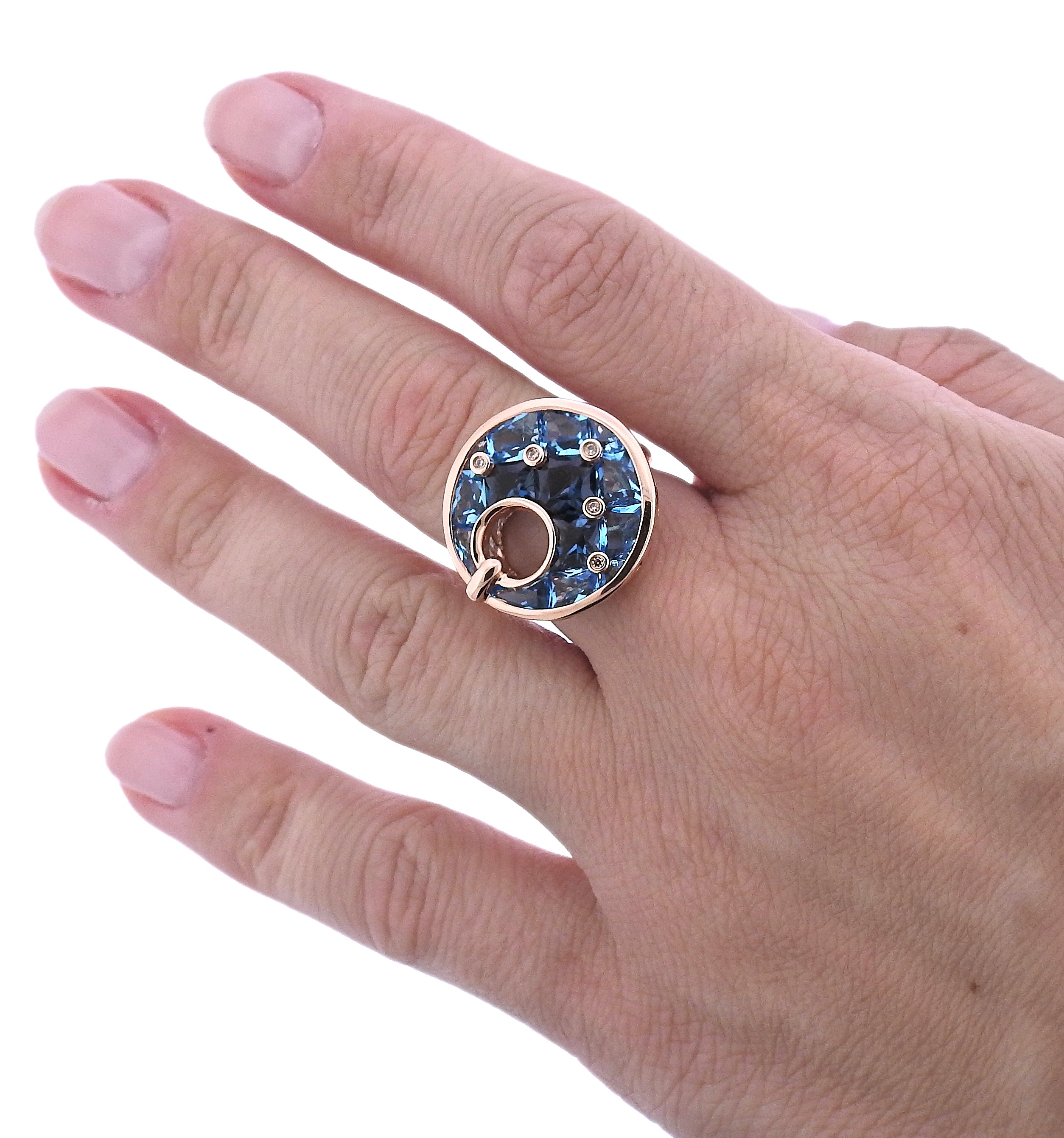 Bellarri Hava Nouveau Blue Topaz Gold Diamond Ring