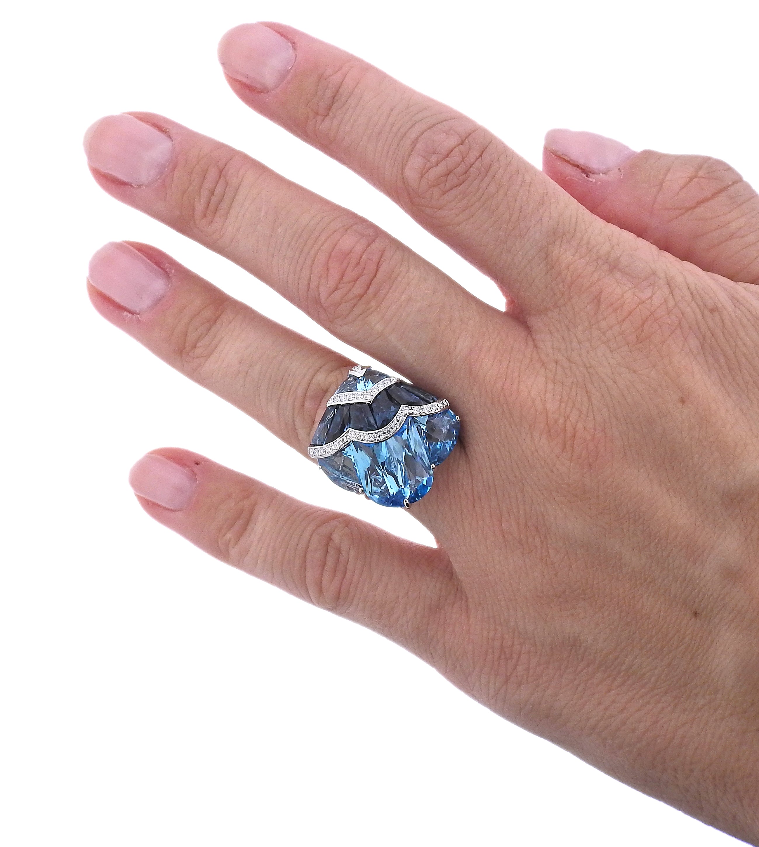 Bellarri Fresco Blue Topaz Diamond Gold Ring