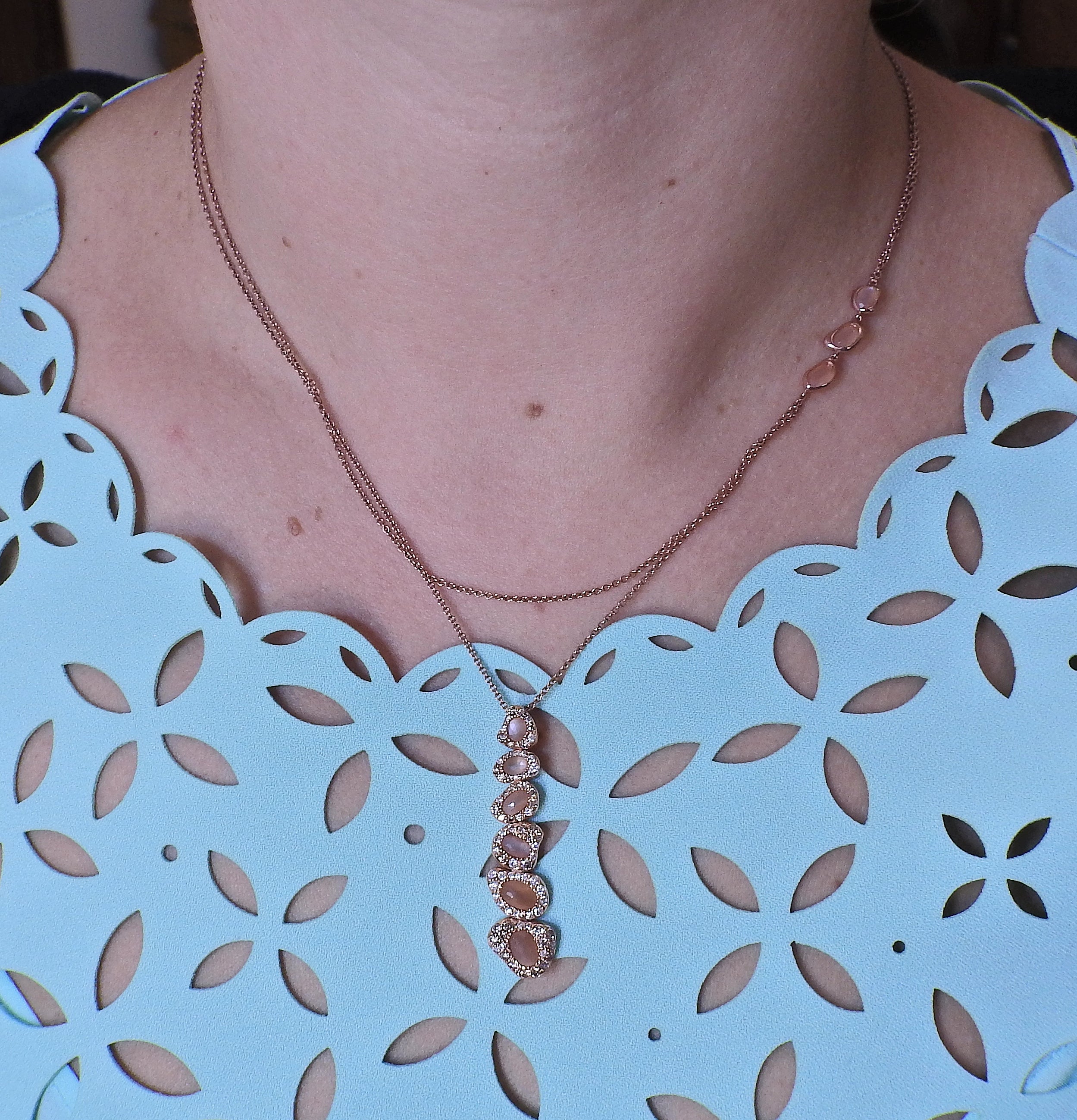 Bucherer Gold Moonstone Diamond Pendant Necklace