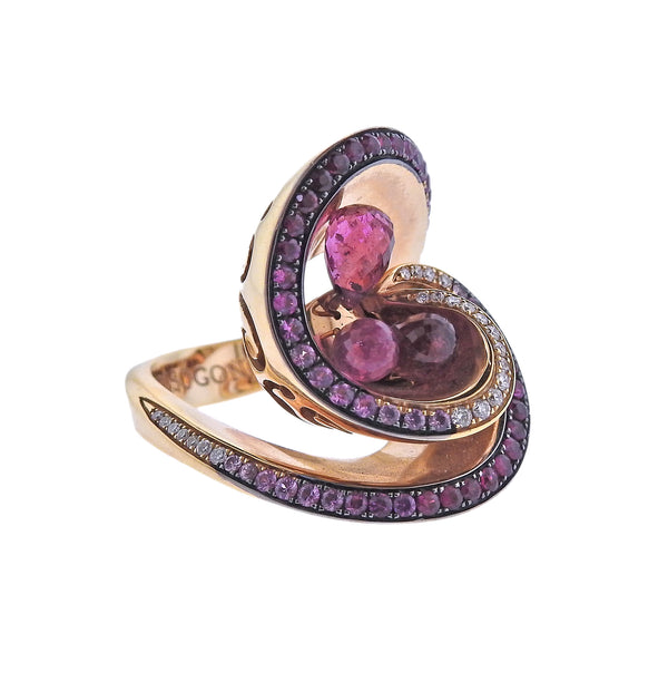 De Grisogono Chiocciolina Rose Gold Diamond Sapphire Rubellite Cocktail Ring