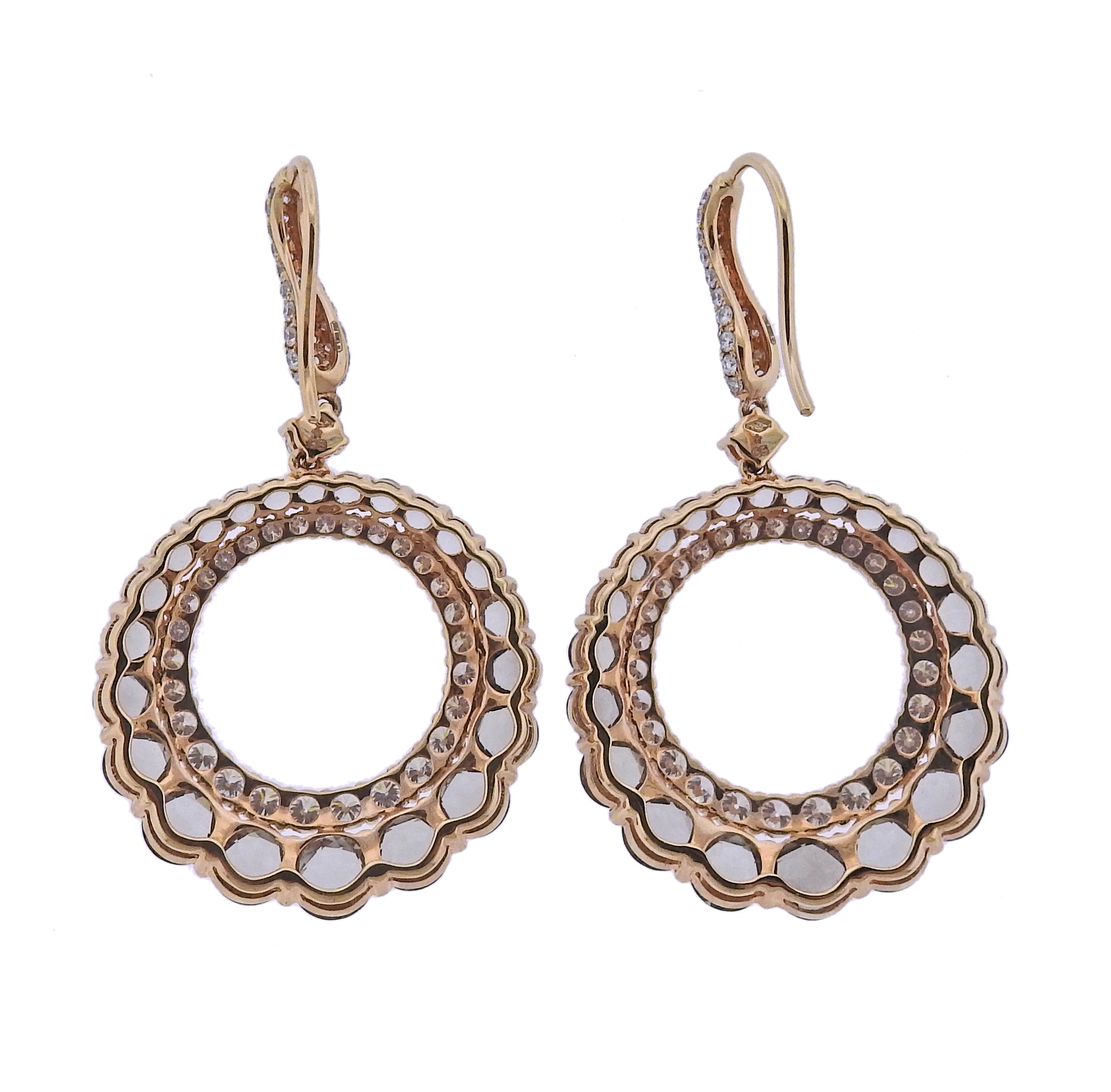 Bucherer Gold Diamond Smoky Quartz Circle Drop Earrings
