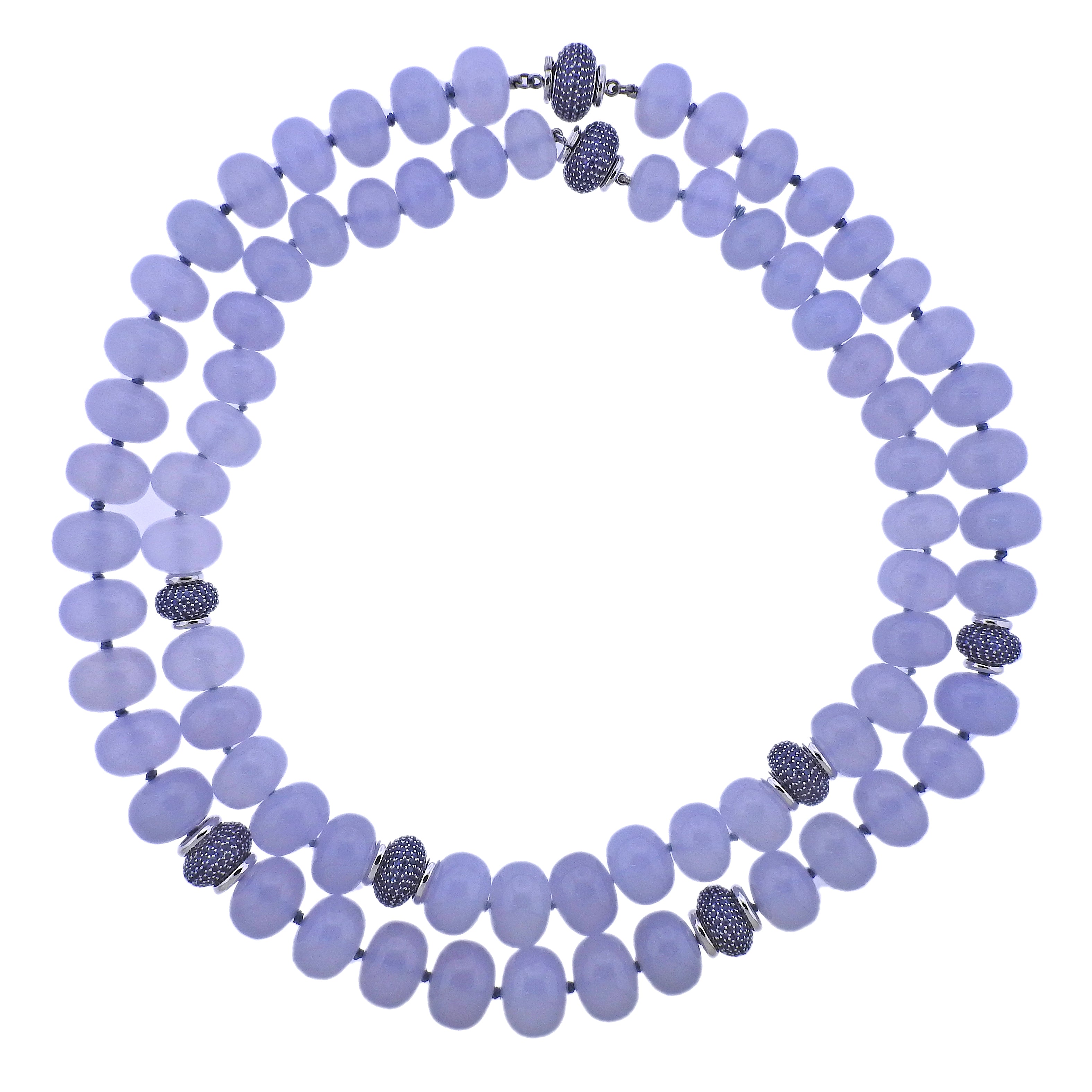 Seaman Schepps Chalcedony Sapphire Gold Nesting Necklace Set