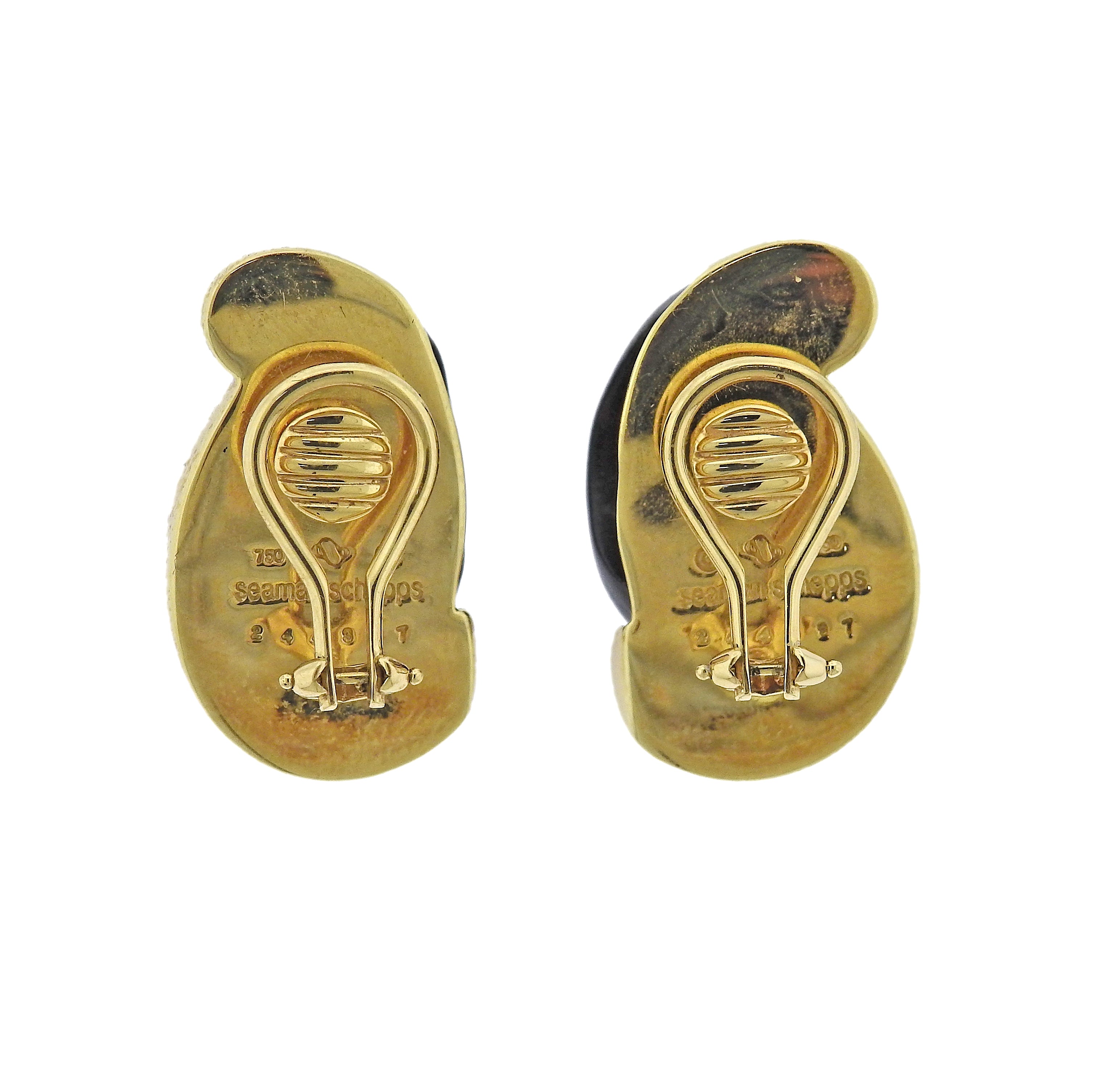 Seaman Schepps Ebony Half Link Gold Earrings