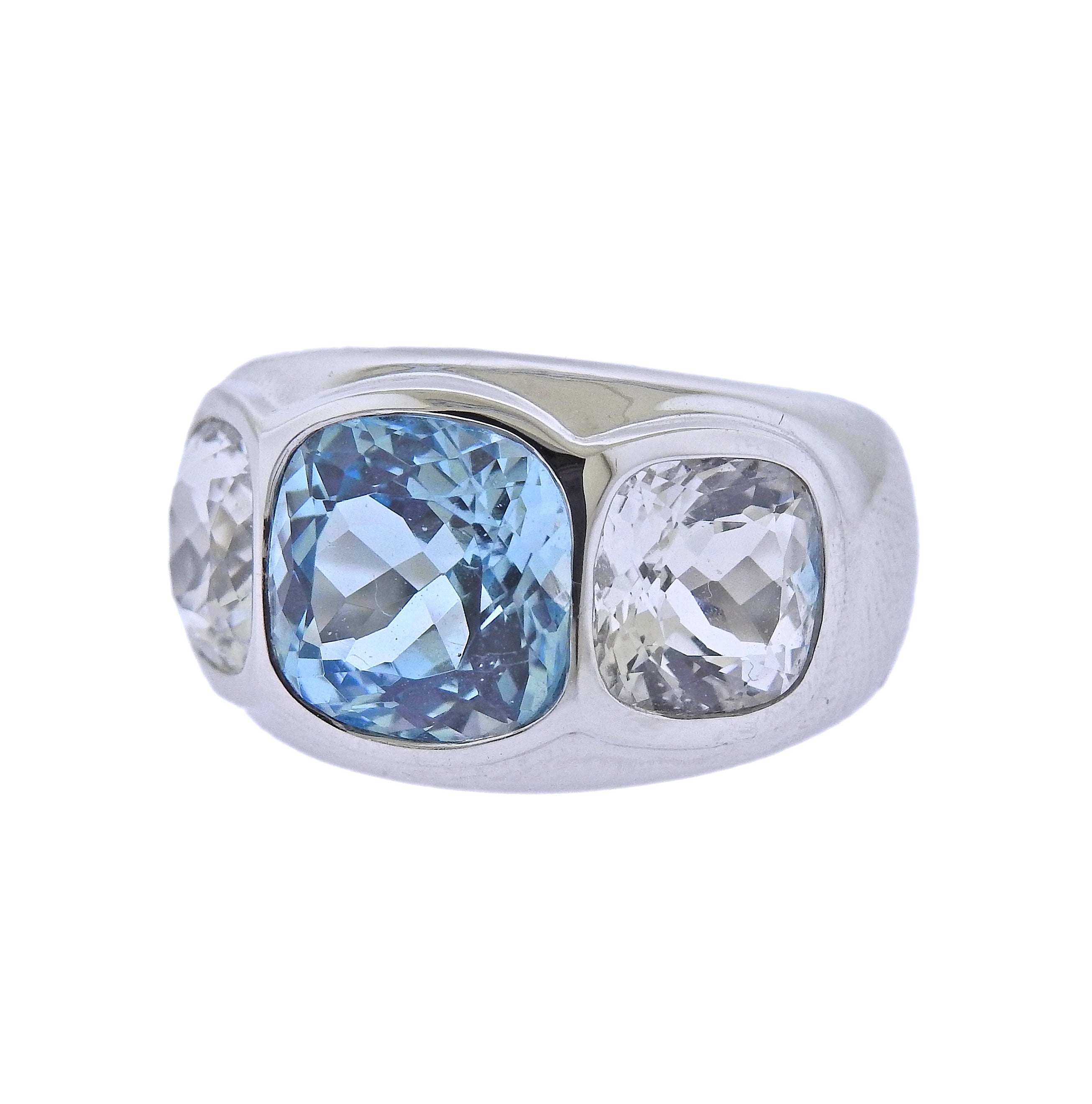 Seaman Schepps Mogul White Blue Topaz Gold Ring