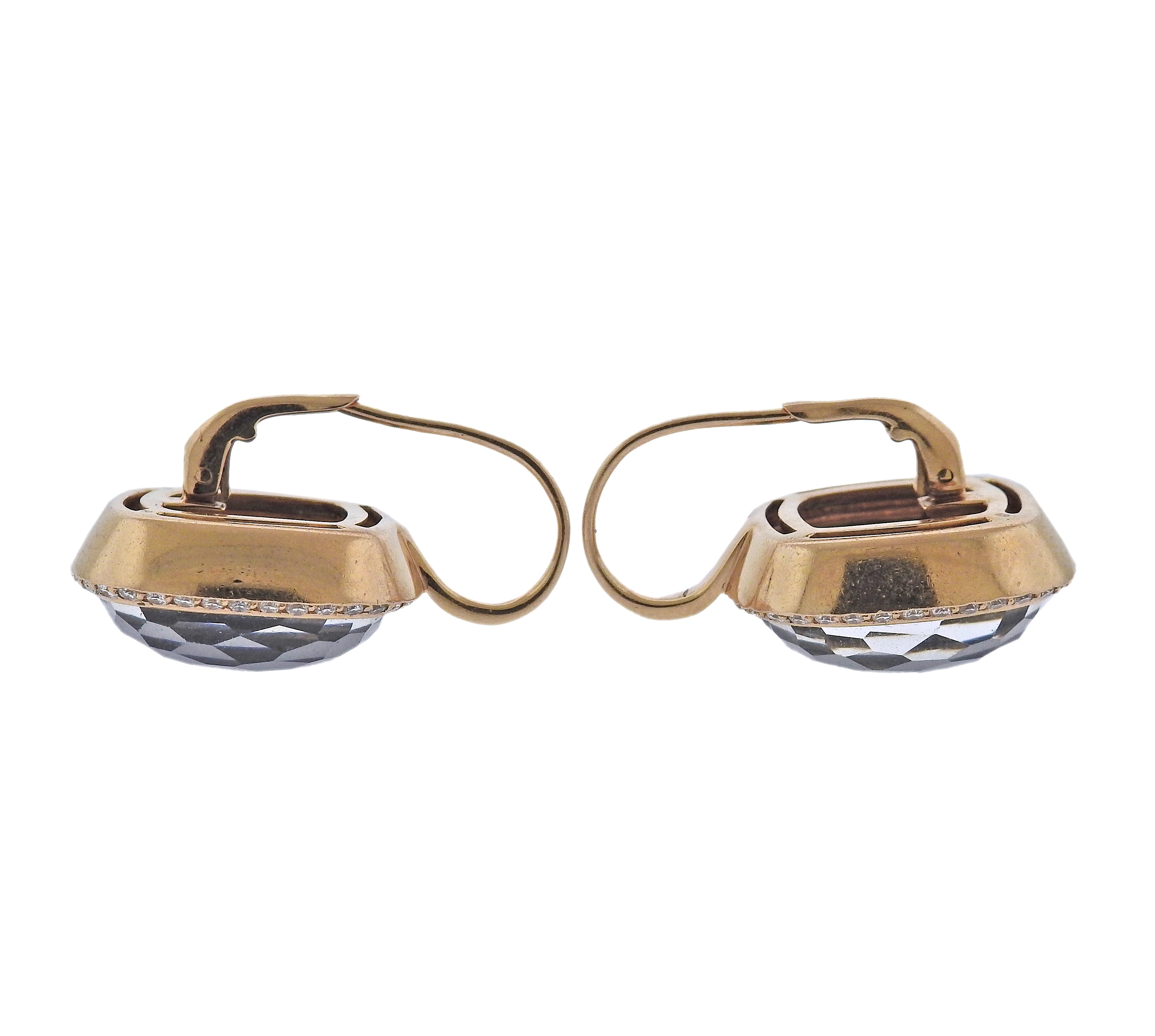 Large Modern Hematite Quartz Diamond 18k Gold Earrings