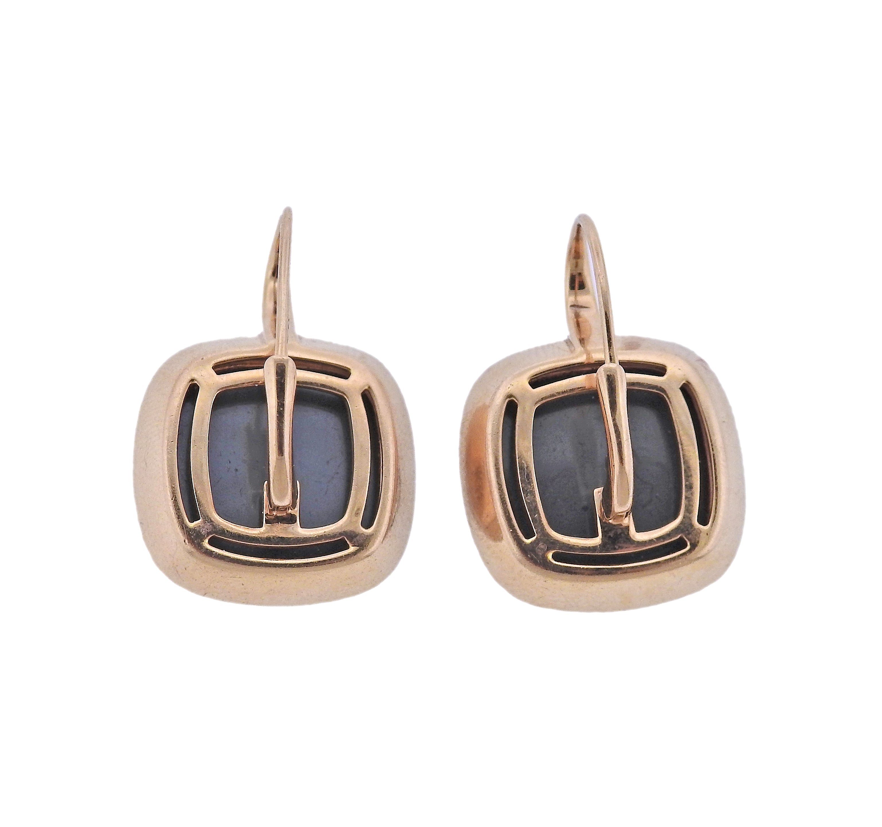 Large Modern Hematite Quartz Diamond 18k Gold Earrings