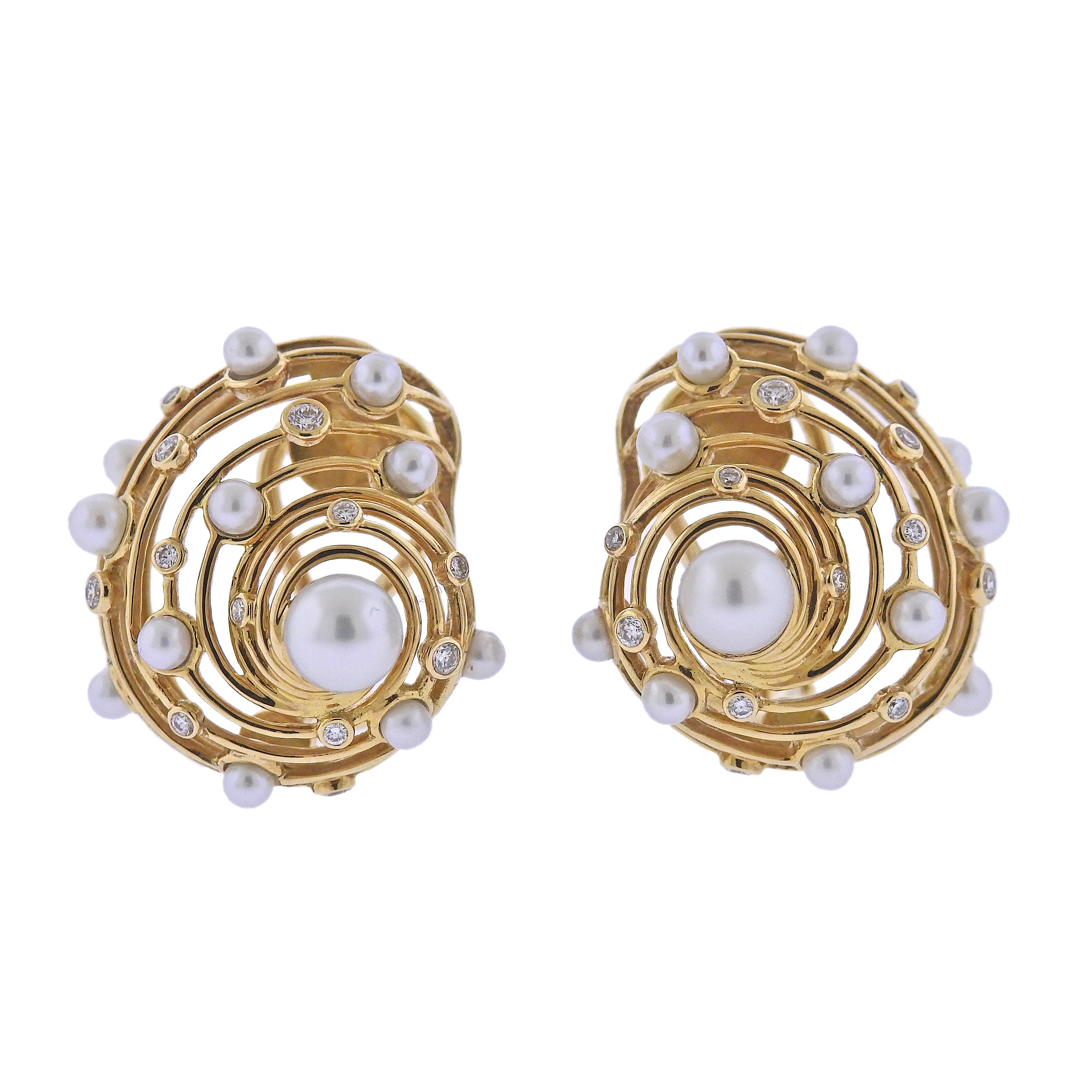 Trianon Pearl Diamond Gold Shell Earrings