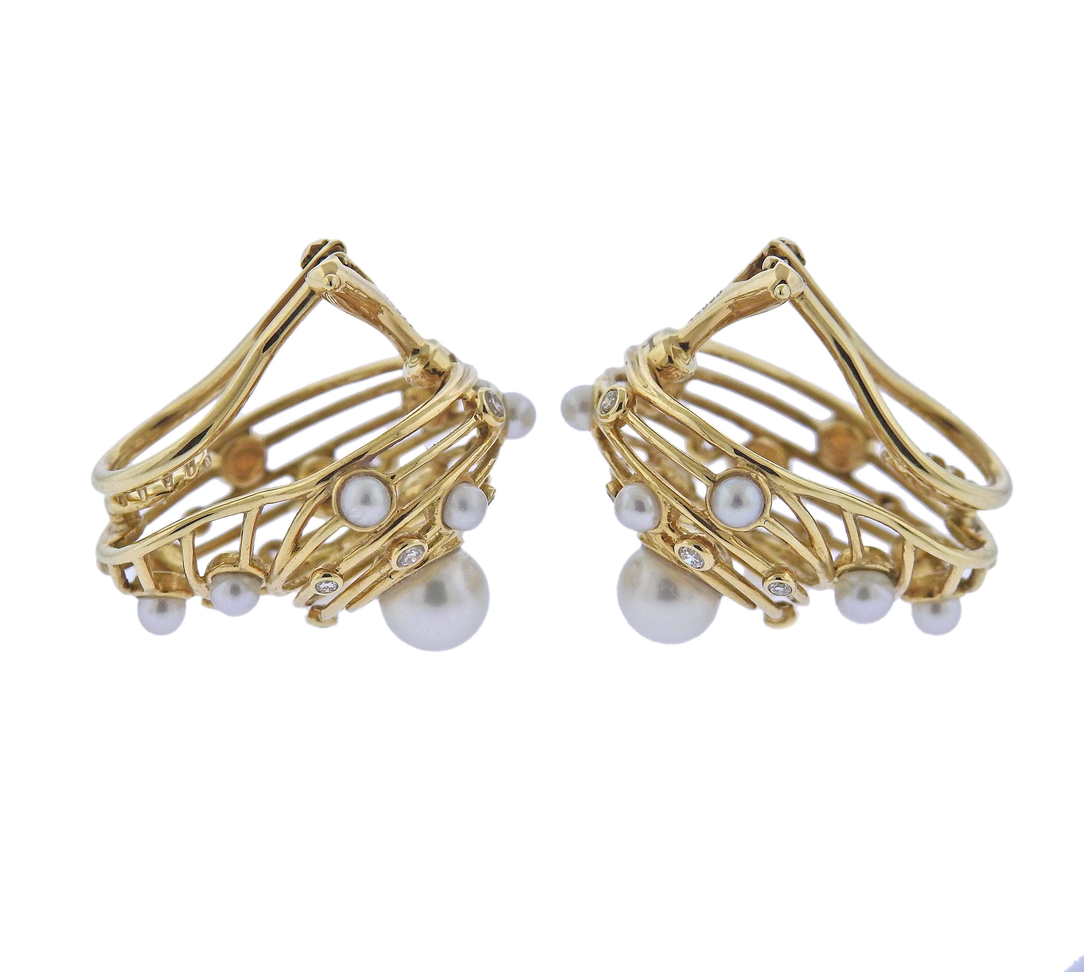 Trianon Pearl Diamond Gold Shell Earrings
