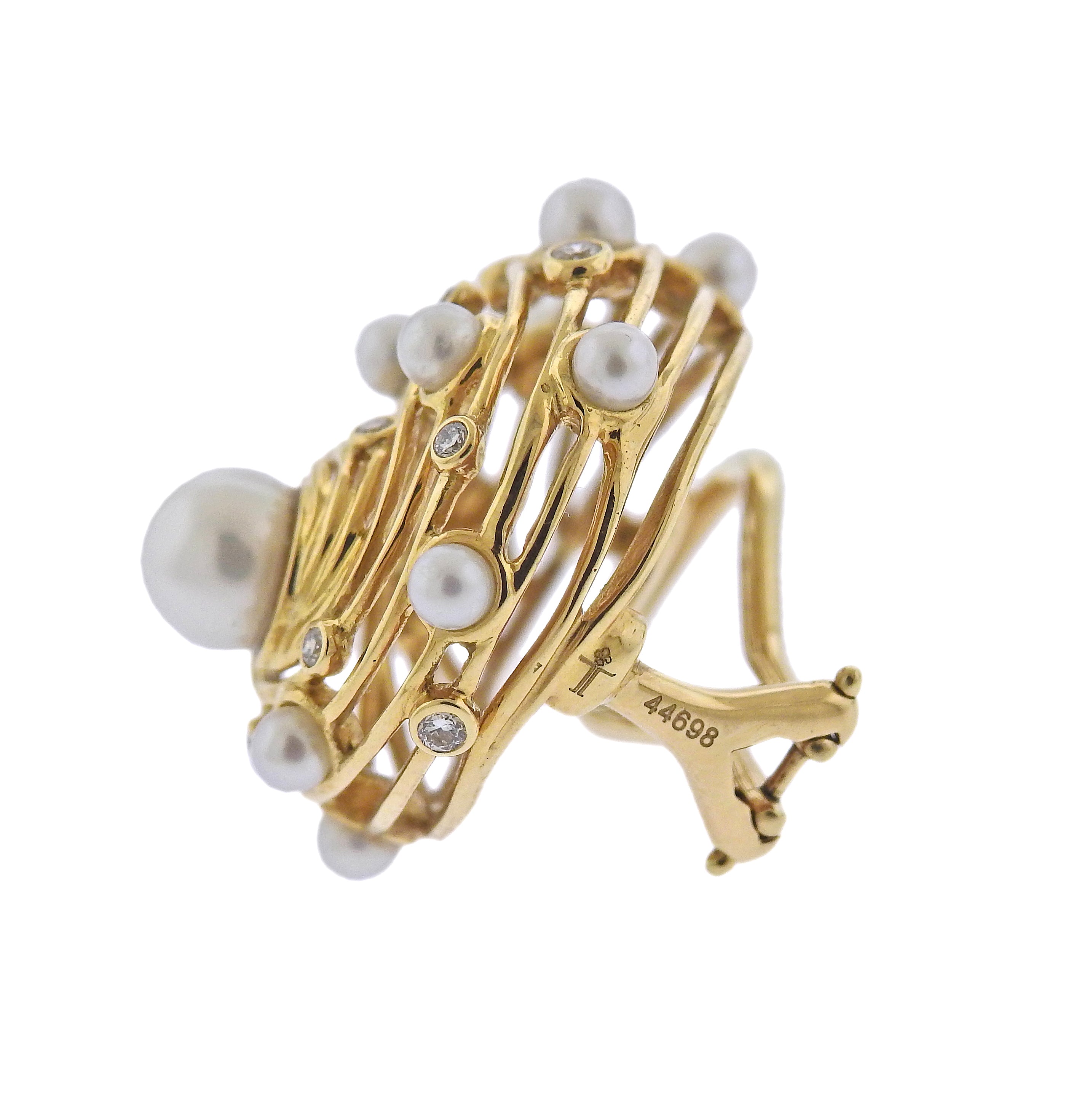 Trianon Pearl Diamond Gold Shell Earrings