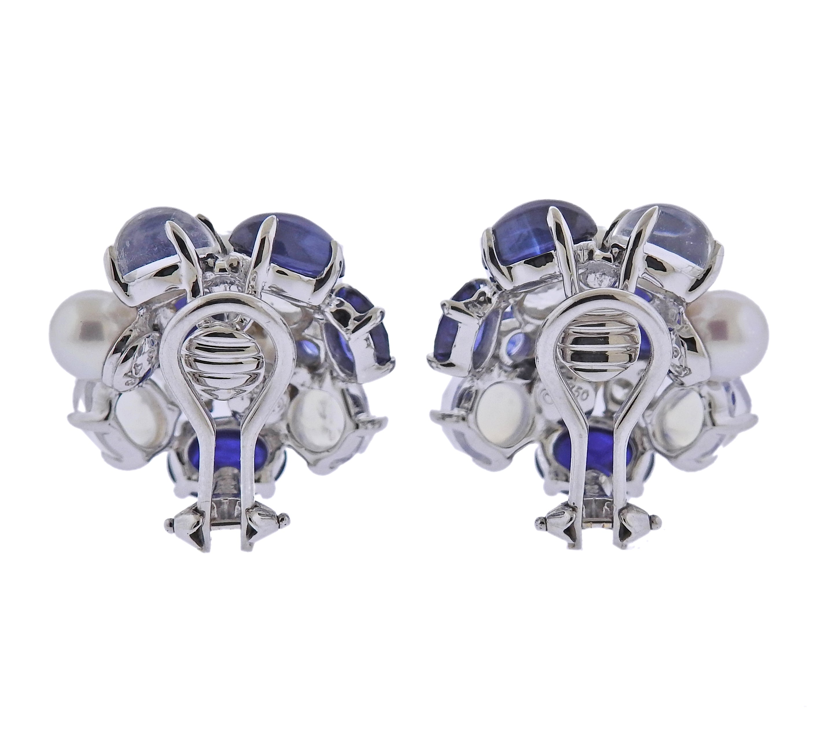 Seaman Schepps Bubble Moonstone Sapphire Diamond Pearl Gold Earrings