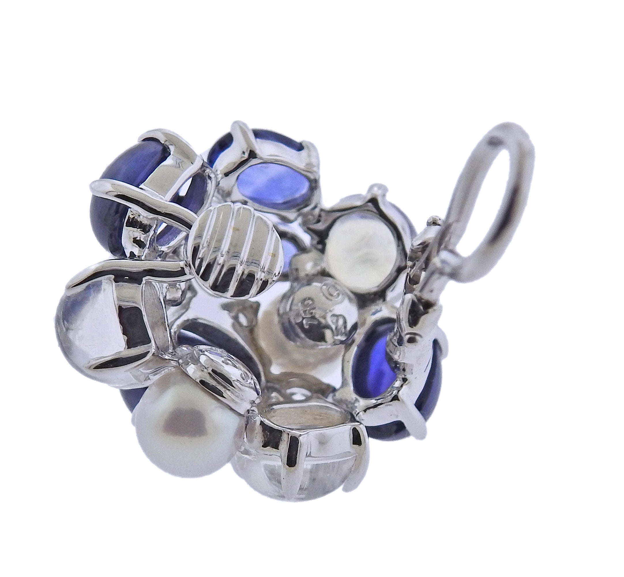 Seaman Schepps Bubble Moonstone Sapphire Diamond Pearl Gold Earrings