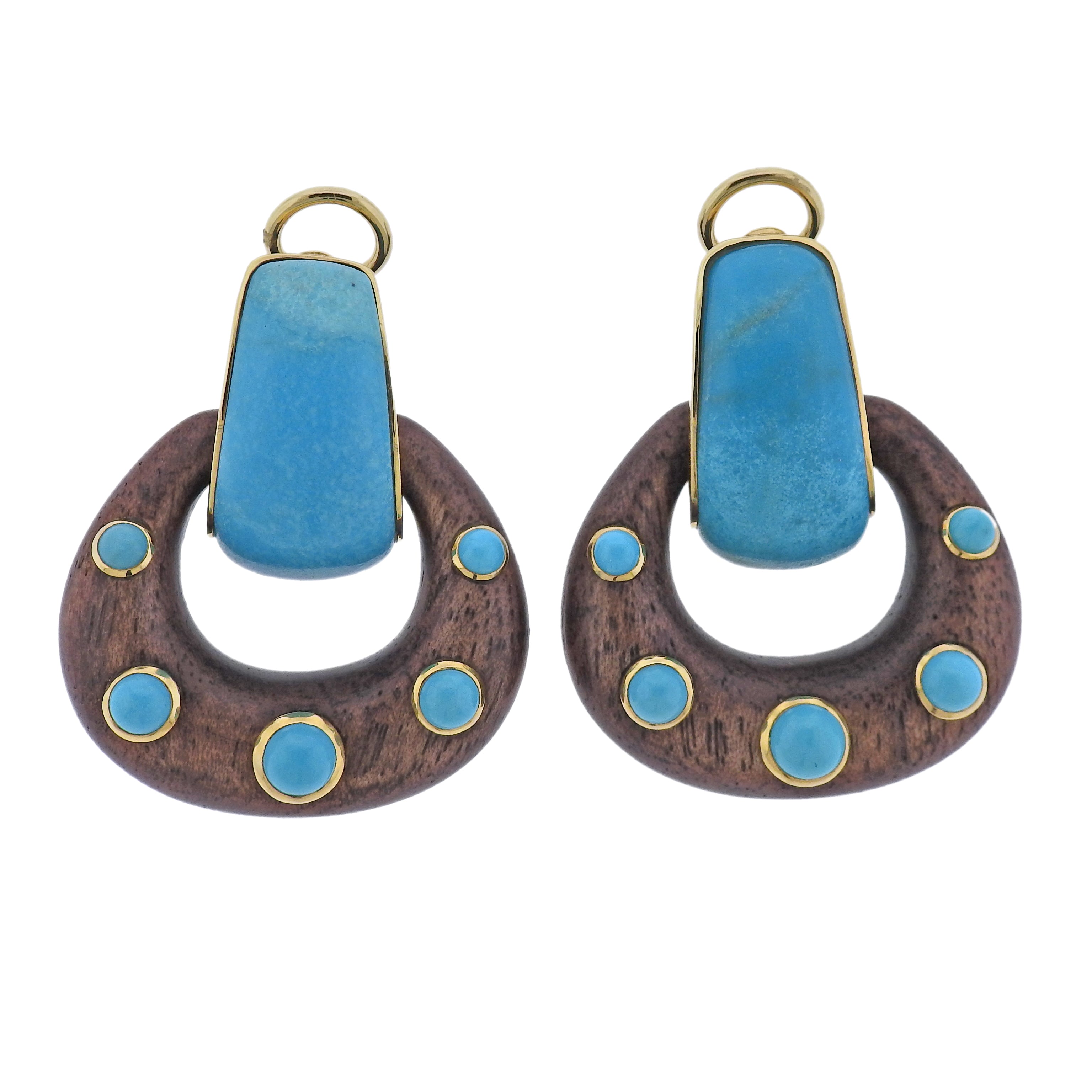 Seaman Schepps Madison Turquoise Wood Gold Doorknocker Hoop Earrings