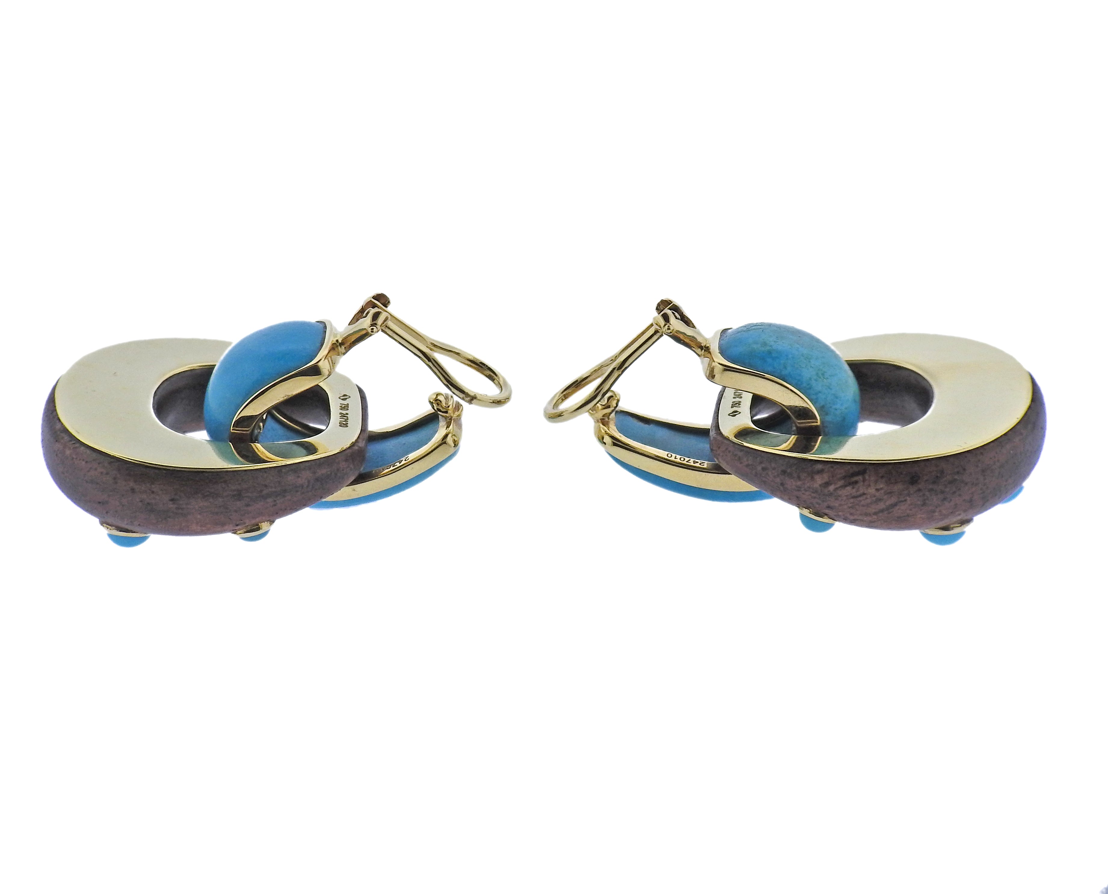 Seaman Schepps Madison Turquoise Wood Gold Doorknocker Hoop Earrings