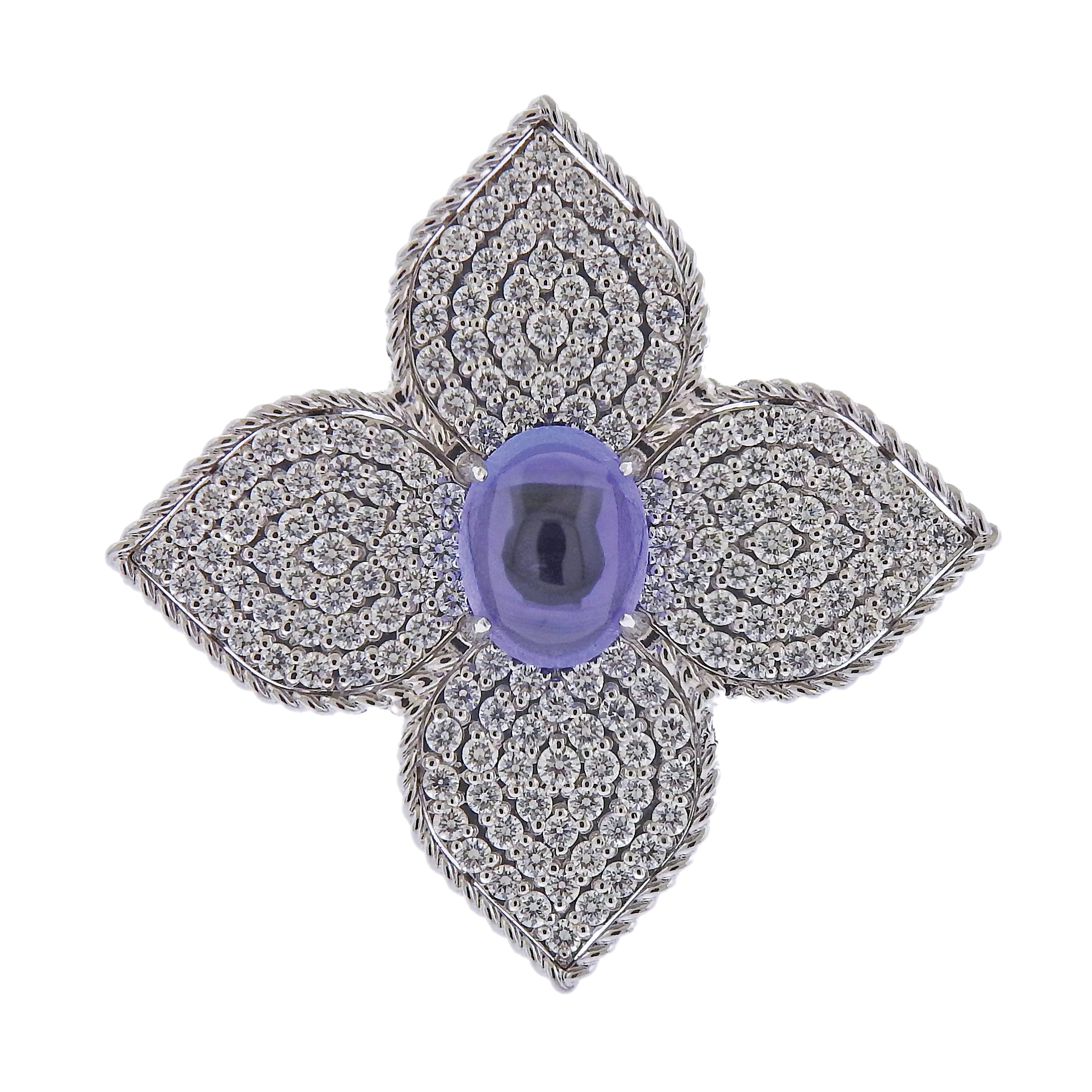 Roberto Coin Gold Princess Flower Diamond Tanzanite Cocktail Ring - Oak Gem