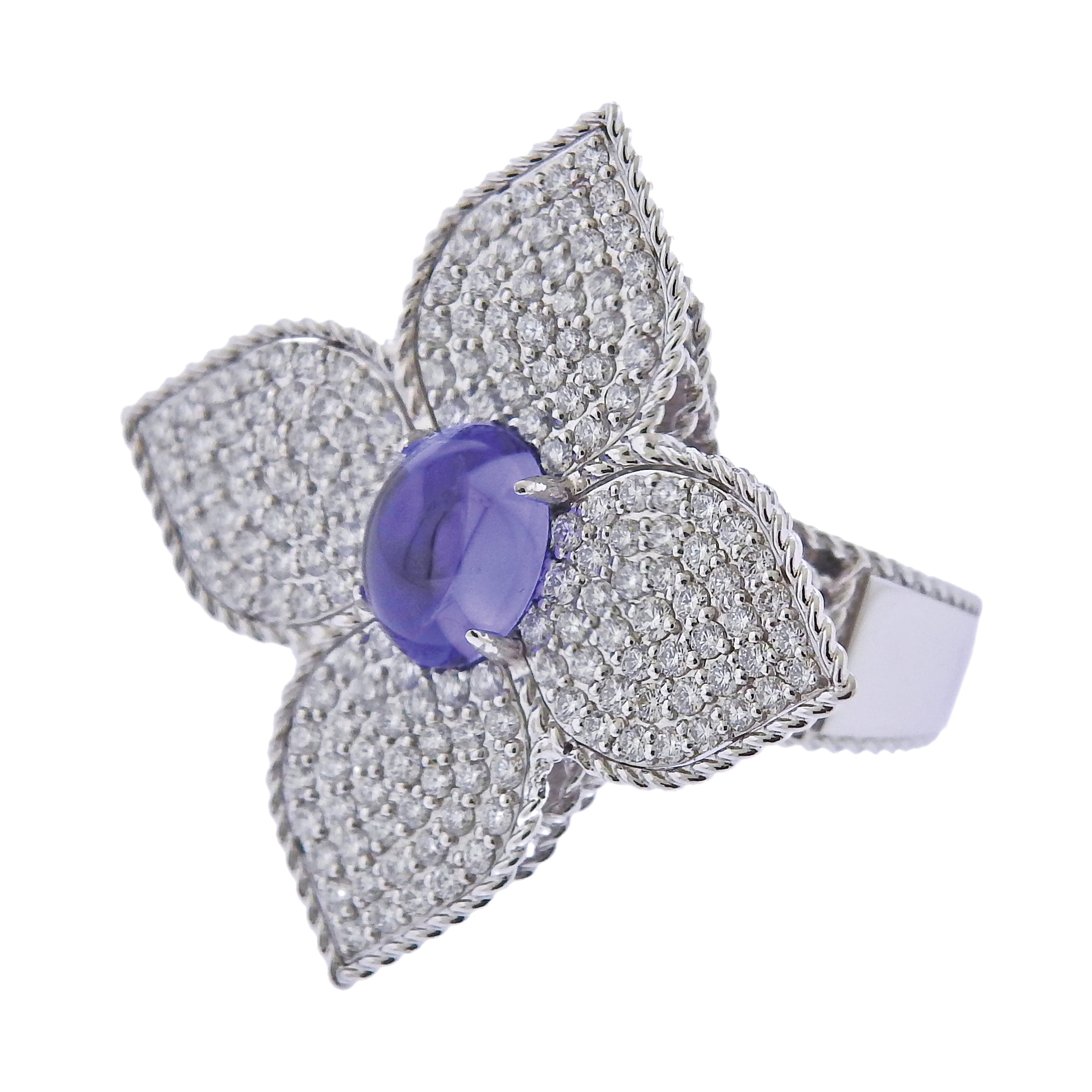 Roberto Coin Gold Princess Flower Diamond Tanzanite Cocktail Ring - Oak Gem