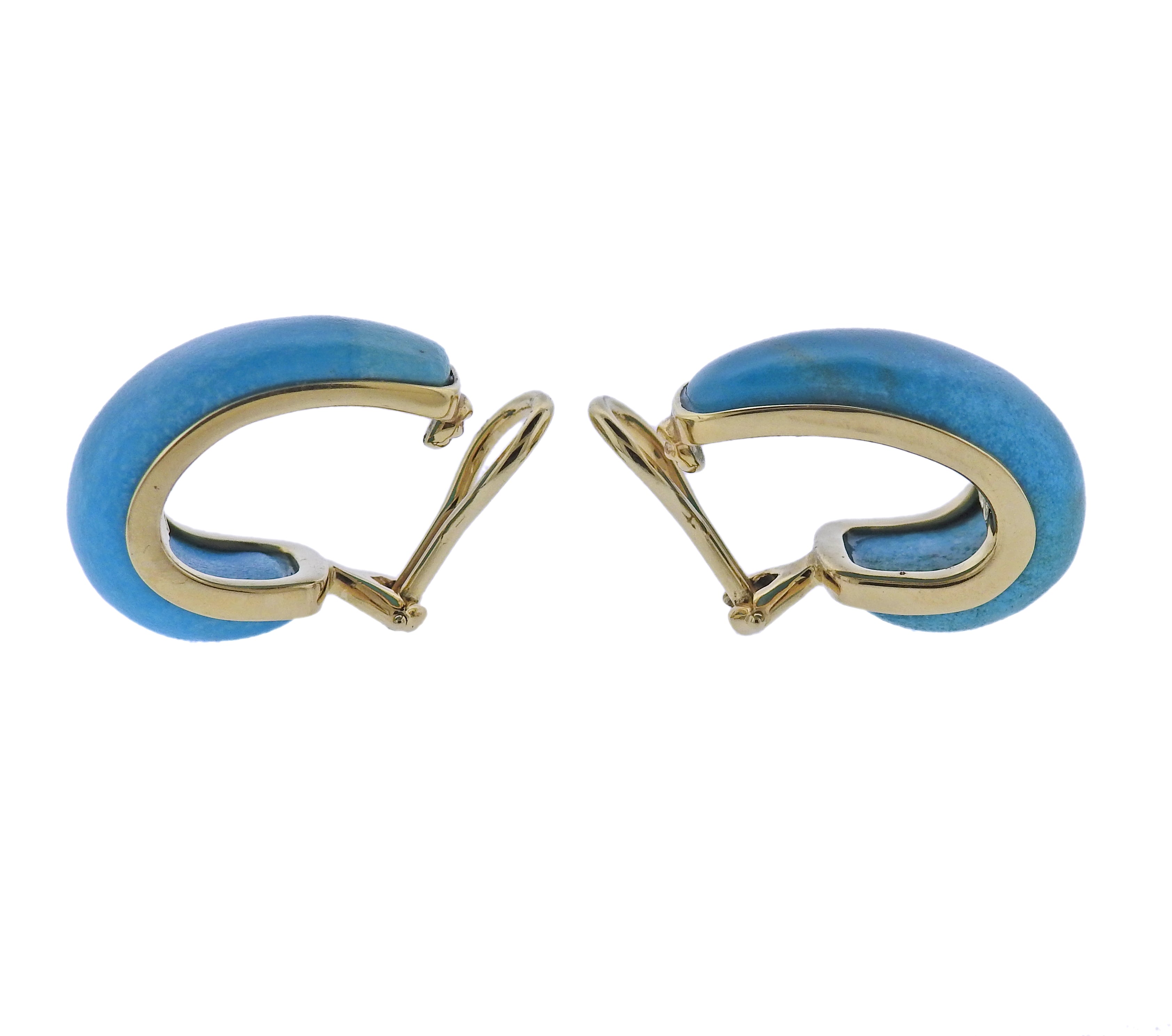 Seaman Schepps Madison Turquoise Wood Gold Doorknocker Hoop Earrings