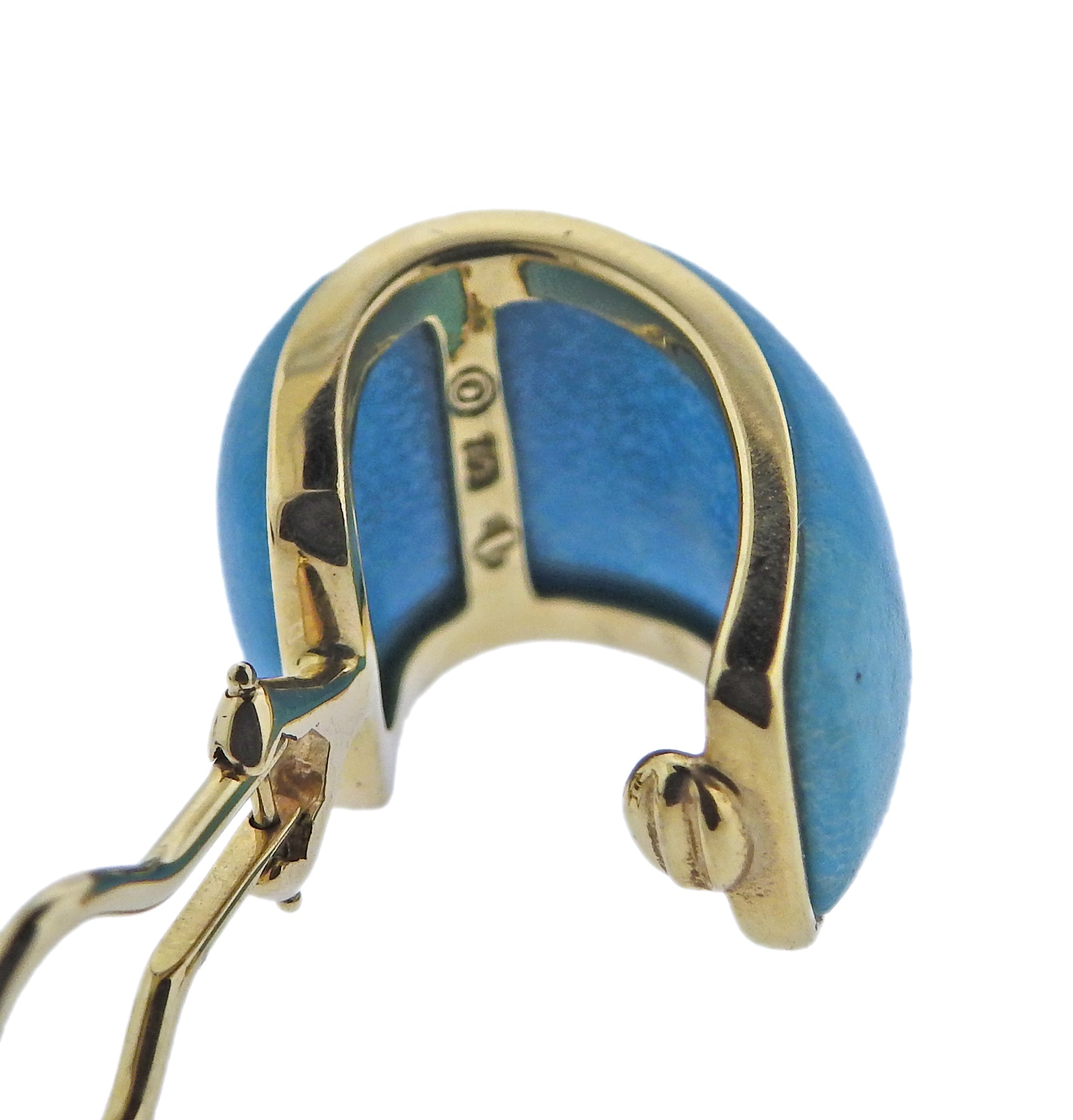 Seaman Schepps Madison Turquoise Wood Gold Doorknocker Hoop Earrings