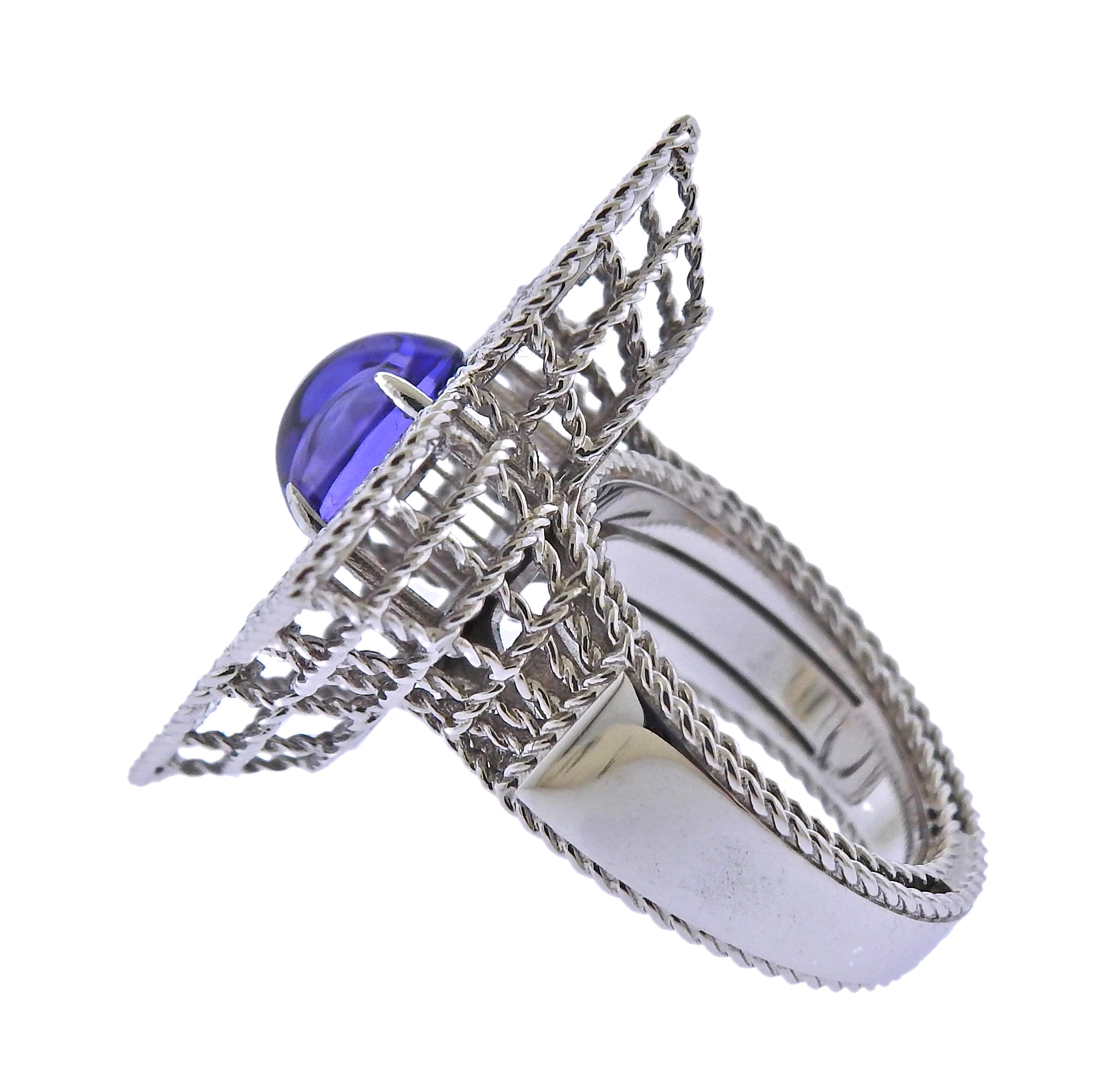 Roberto Coin Gold Princess Flower Diamond Tanzanite Cocktail Ring - Oak Gem