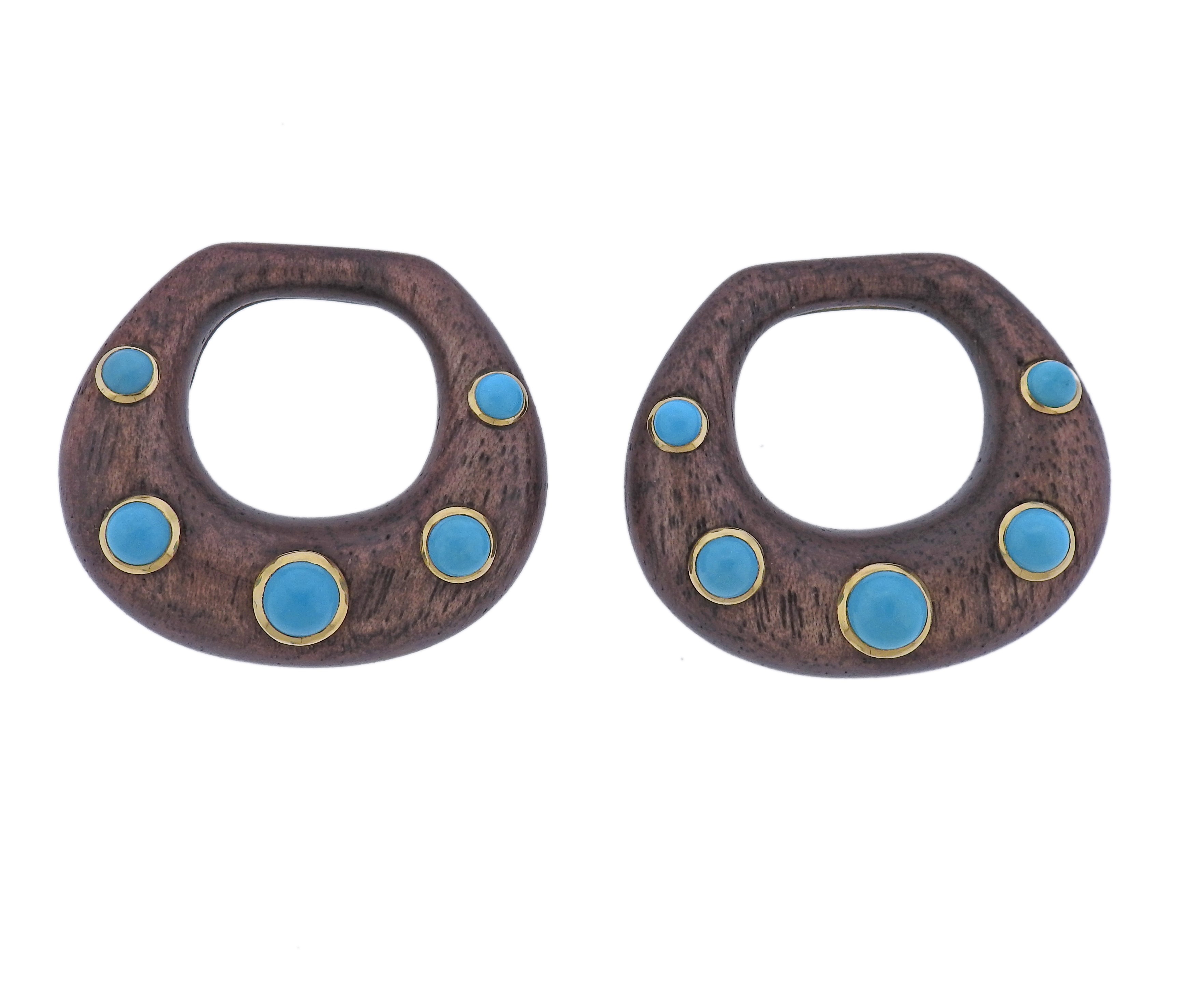 Seaman Schepps Madison Turquoise Wood Gold Doorknocker Hoop Earrings