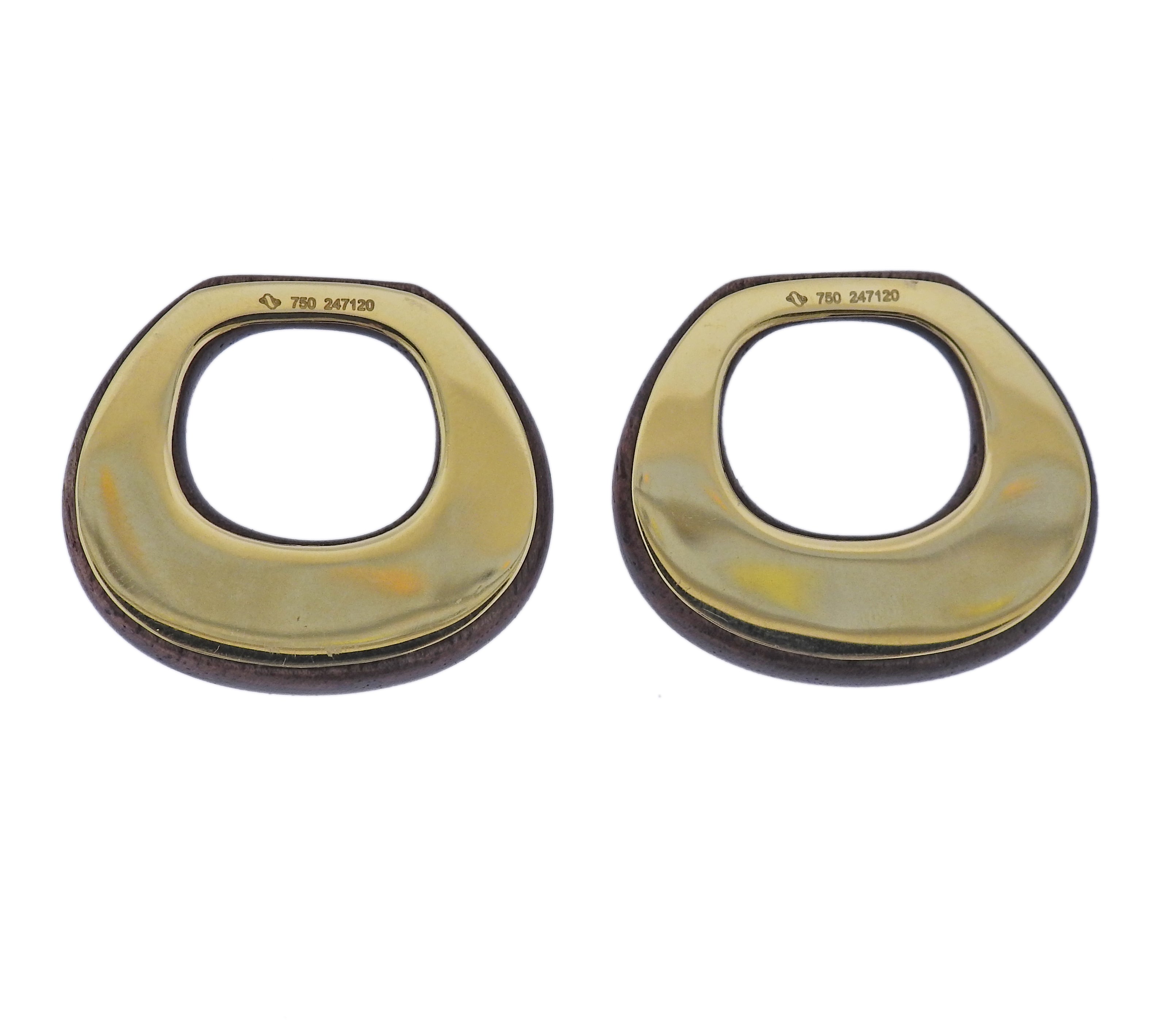 Seaman Schepps Madison Turquoise Wood Gold Doorknocker Hoop Earrings
