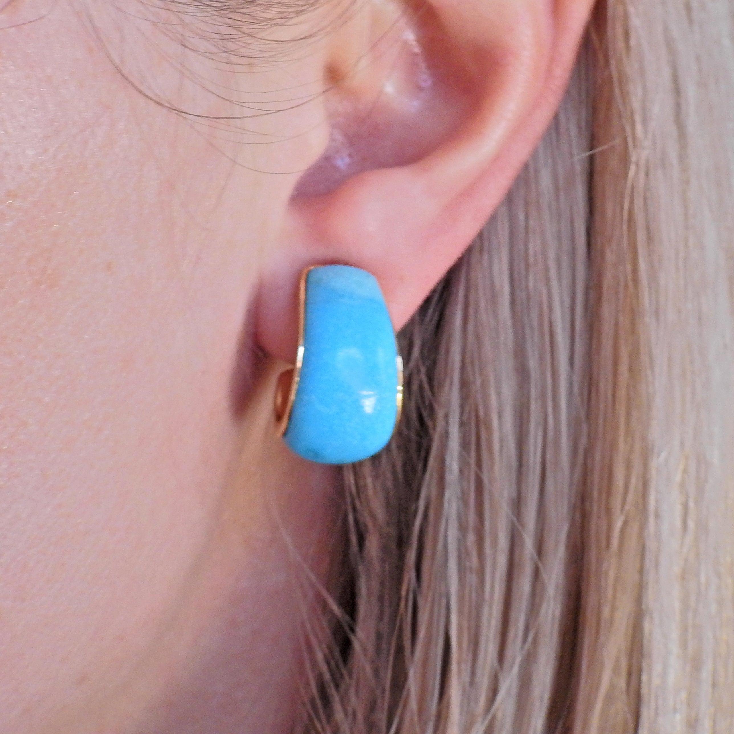 Seaman Schepps Madison Turquoise Wood Gold Doorknocker Hoop Earrings