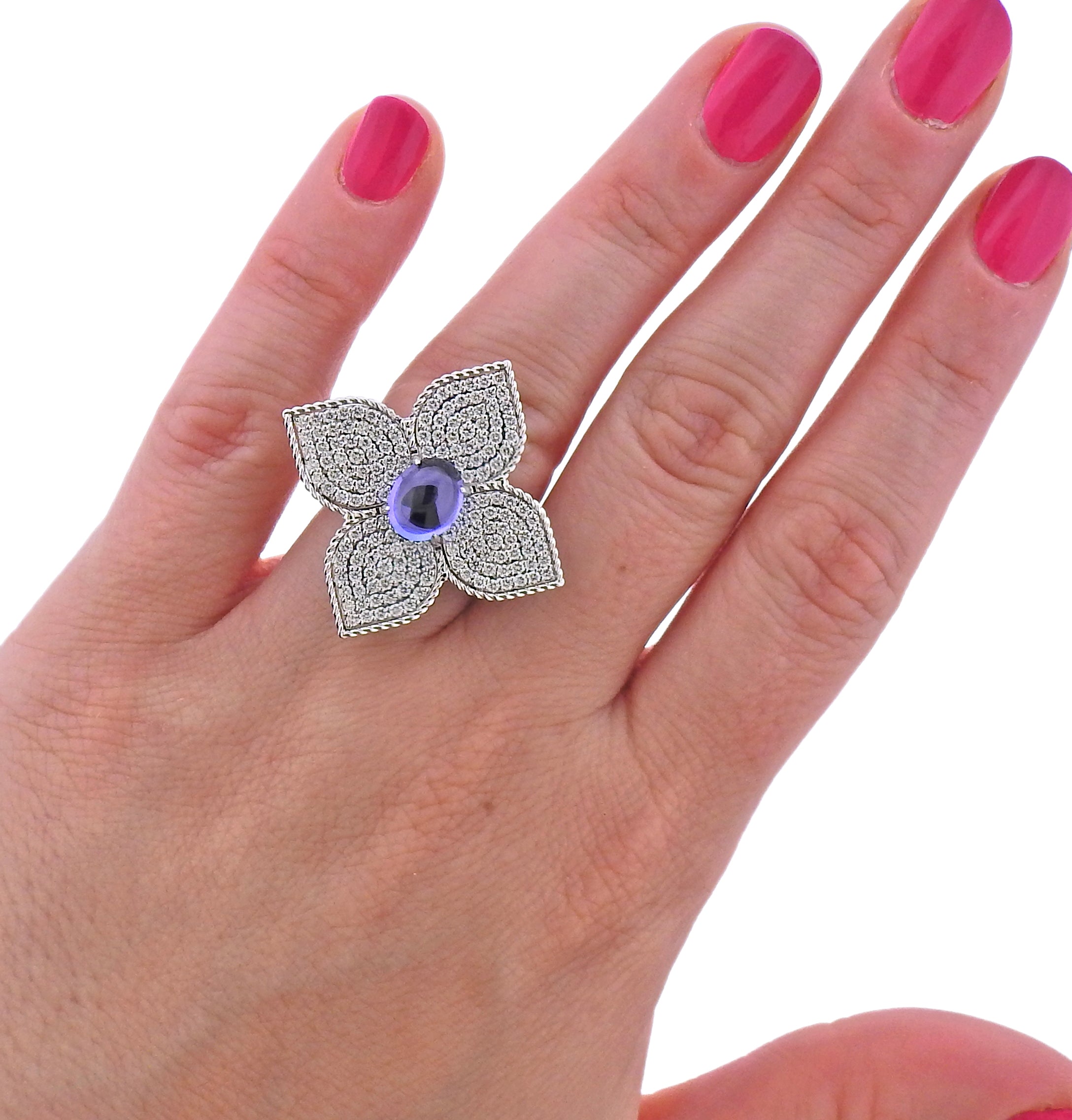 Roberto Coin Gold Princess Flower Diamond Tanzanite Cocktail Ring - Oak Gem