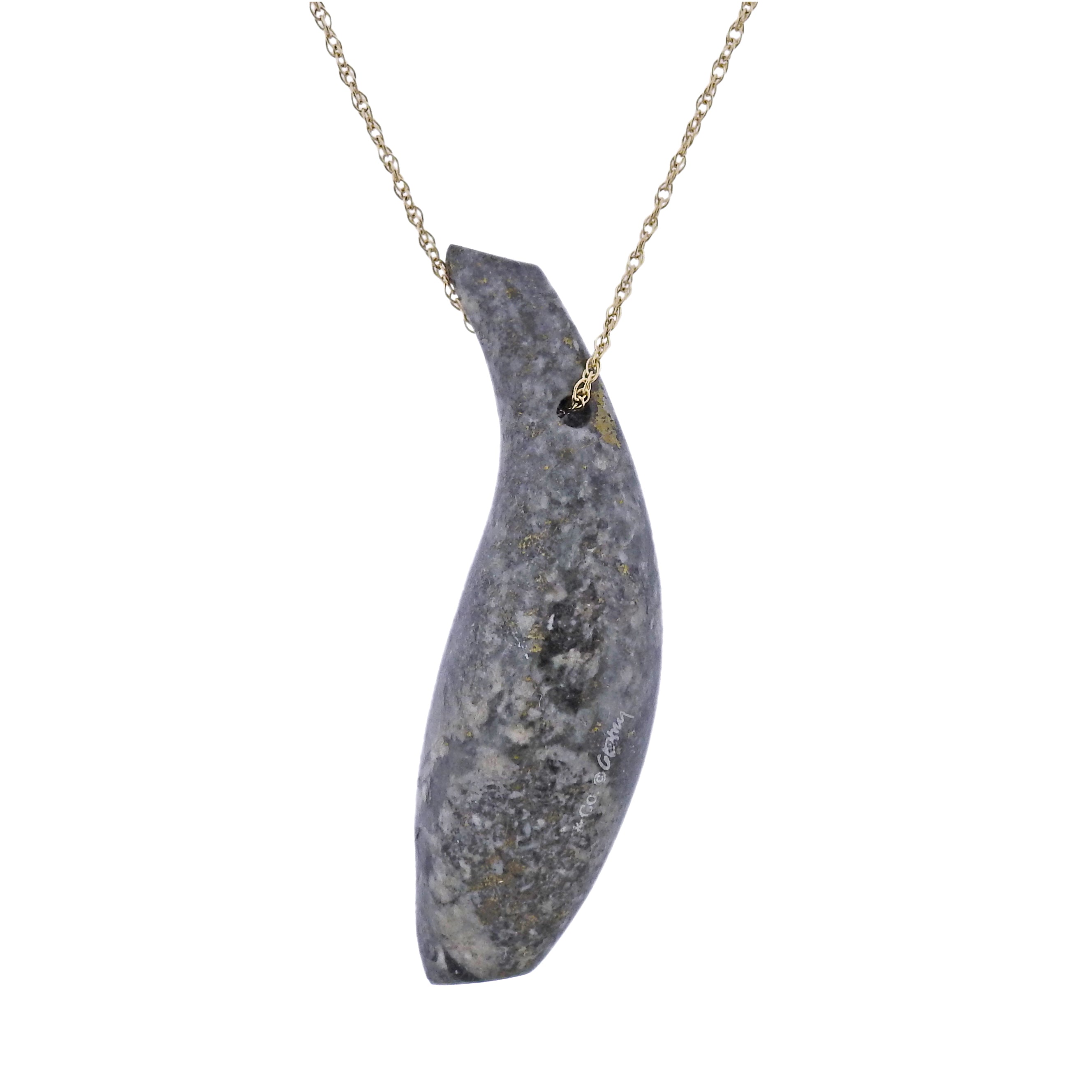 Tiffany & Co Gehry Fish Jade Gold Pendant Necklace