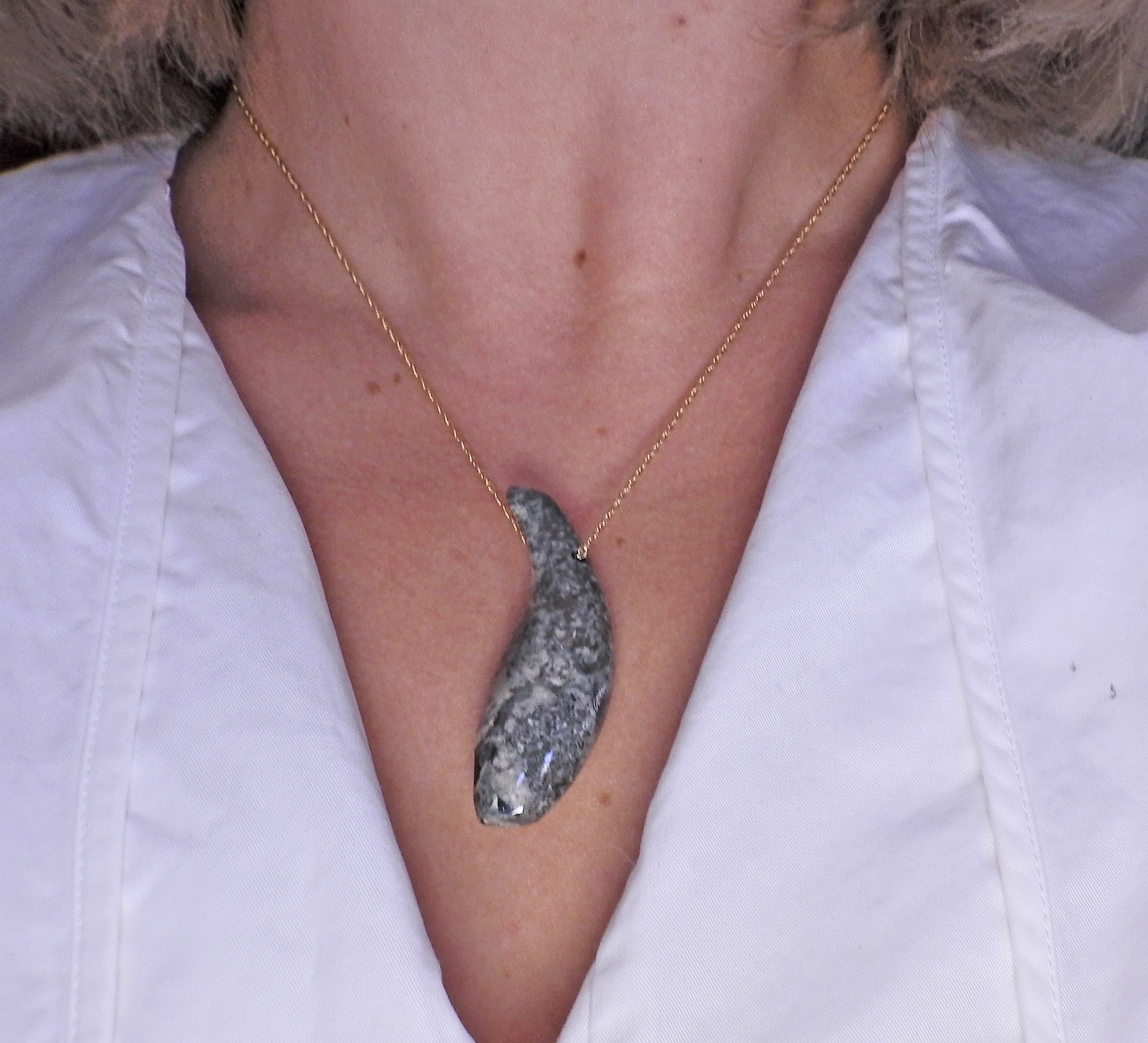 Tiffany & Co Gehry Fish Jade Gold Pendant Necklace