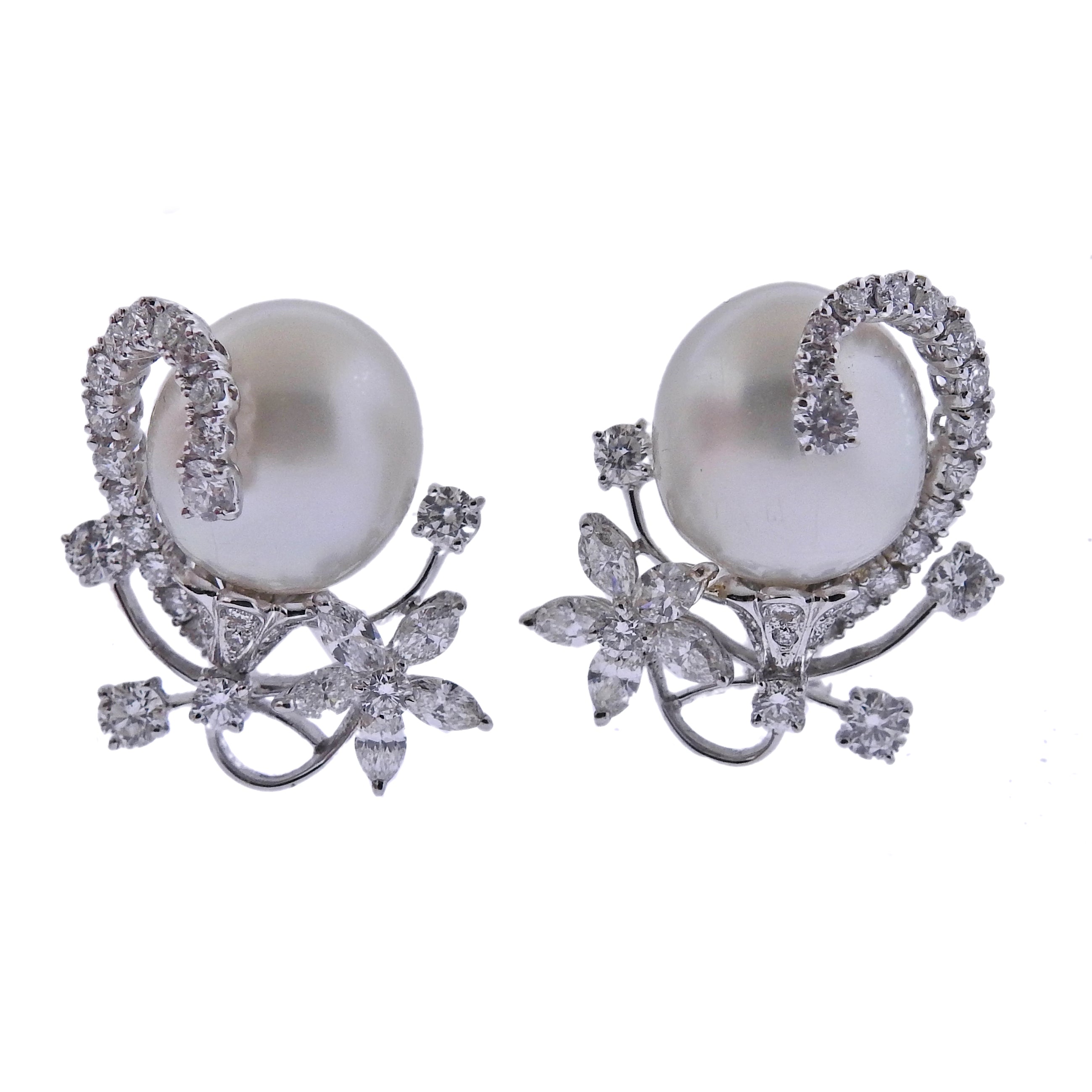 Assael South Sea Pearl Diamond Gold Cocktail Earrings