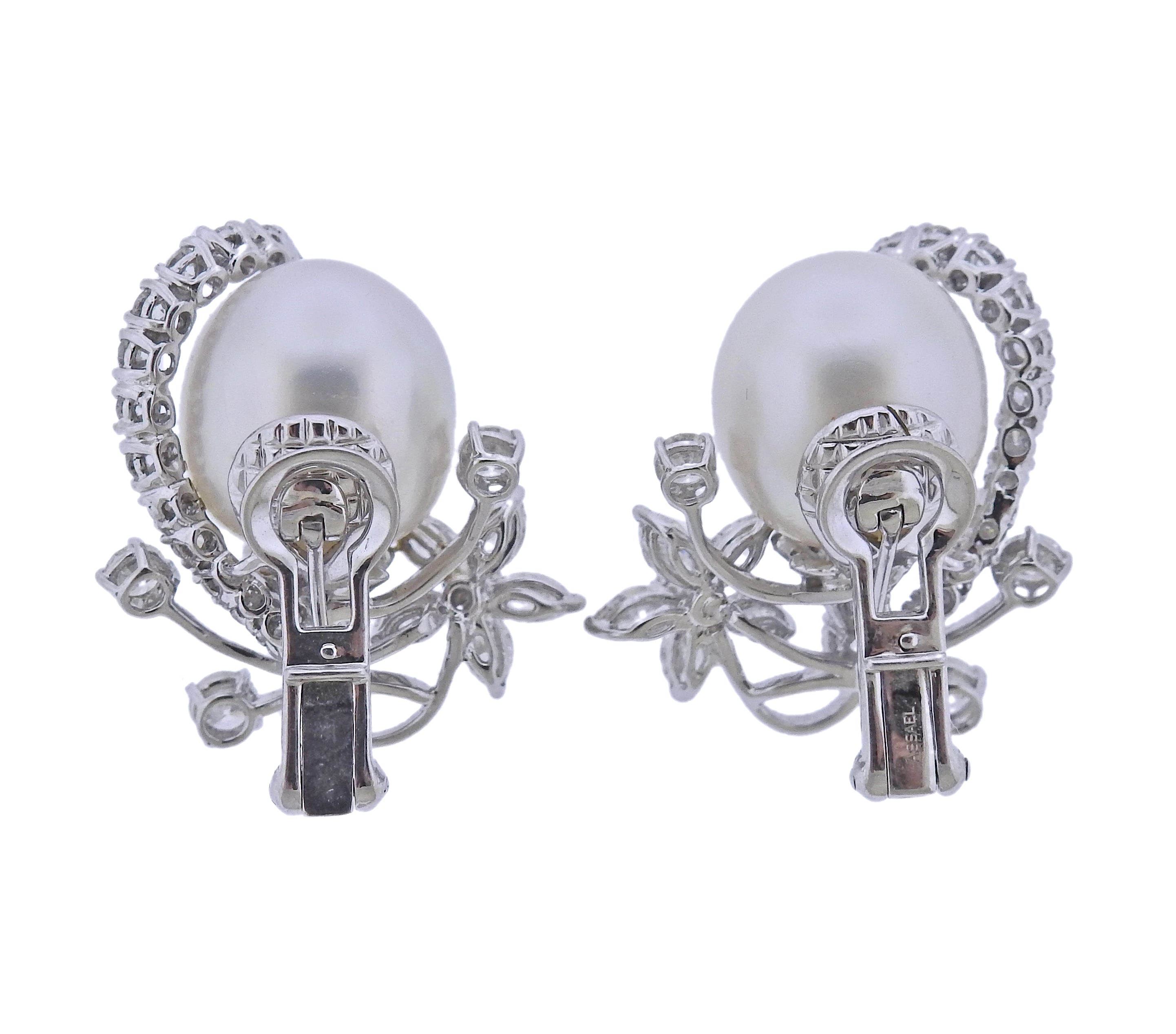 Assael South Sea Pearl Diamond Gold Cocktail Earrings