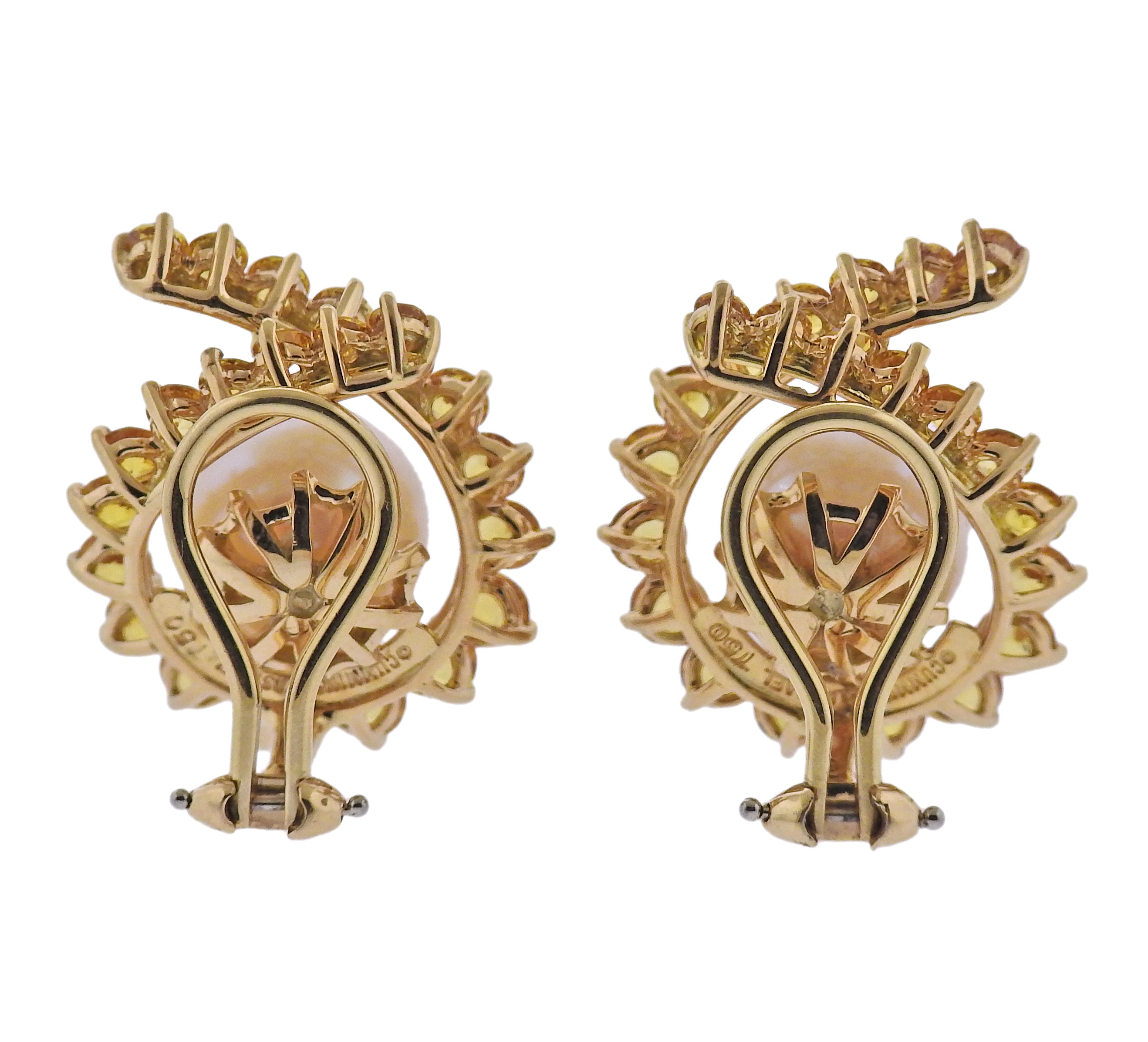 Angela Cummings Assael Gold South Sea Pearl Yellow Sapphire Cocktail Earrings