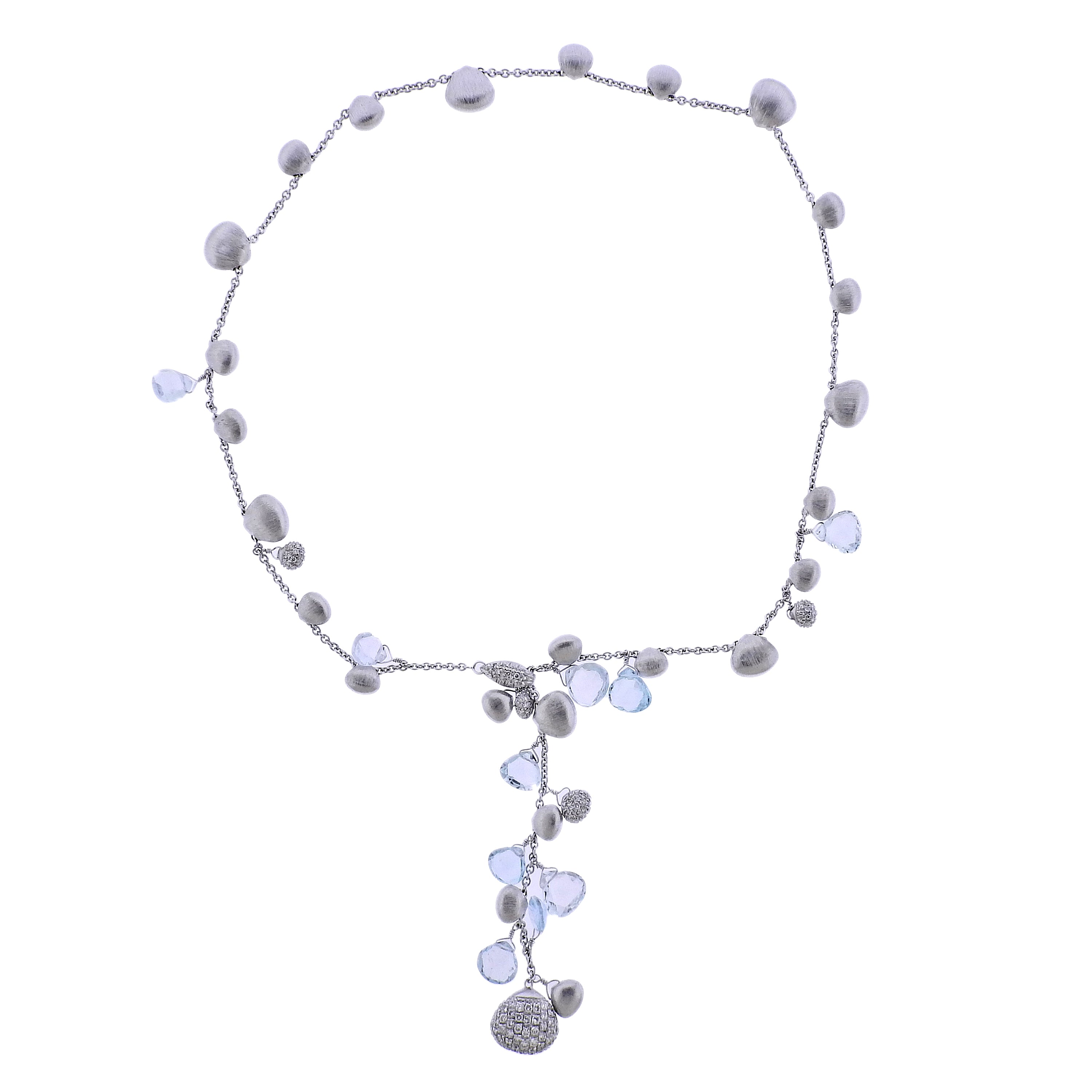 Marco Bicego Siviglia Gold Aquamarine Diamond Drop Necklace