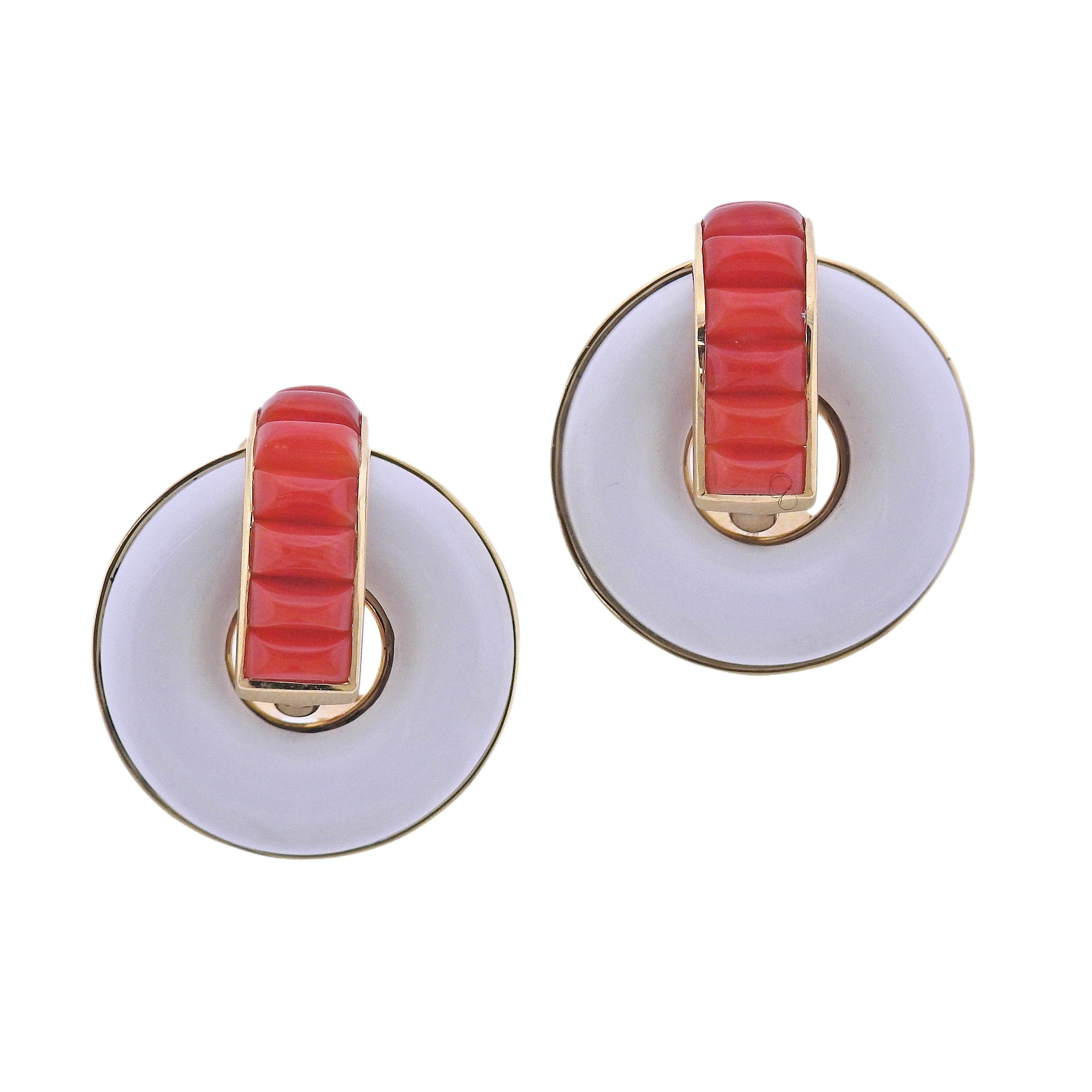 Seaman Schepps Giro Reversible Ceramic Coral Gold Doorknocker Earrings