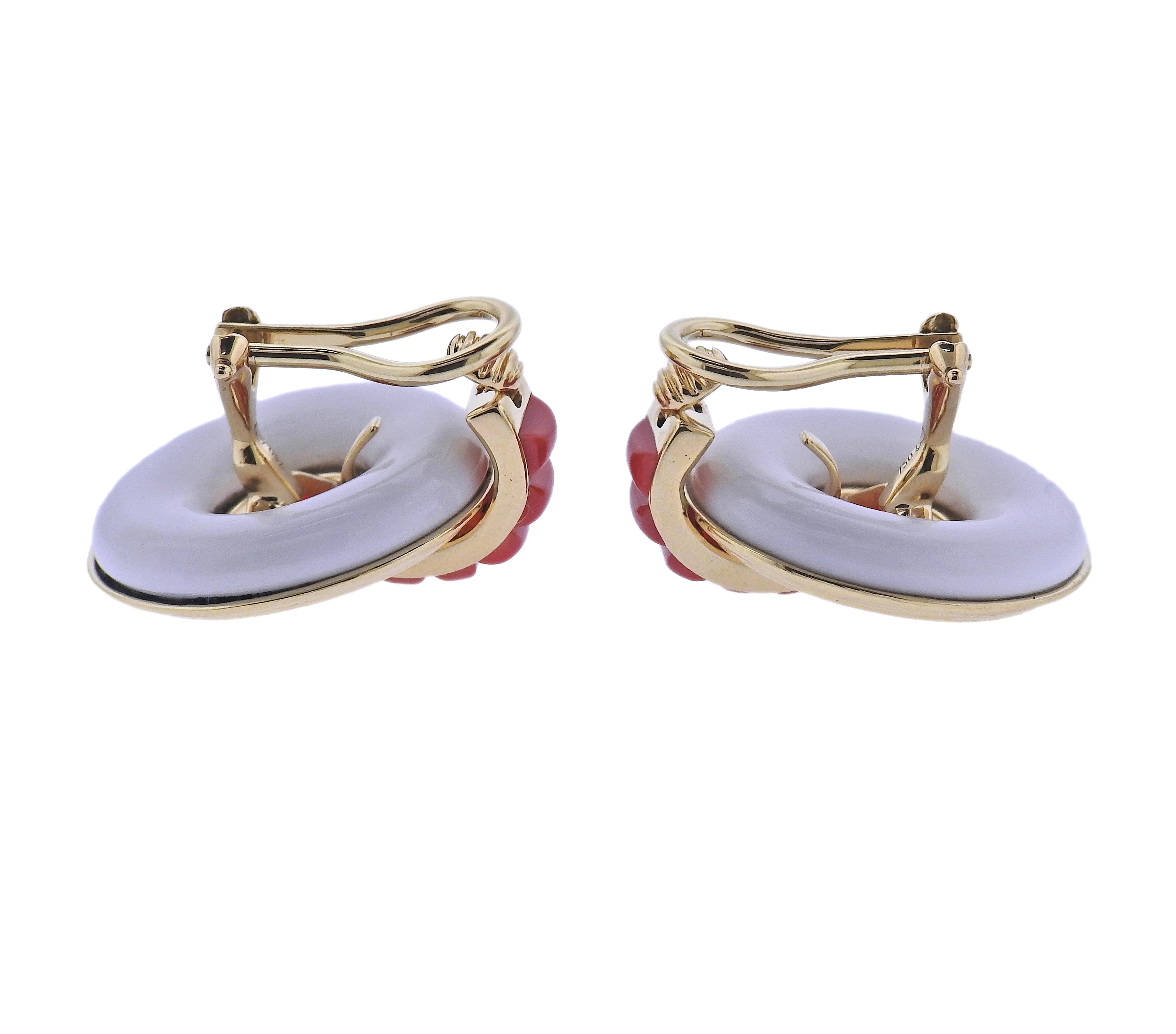 Seaman Schepps Giro Reversible Ceramic Coral Gold Doorknocker Earrings