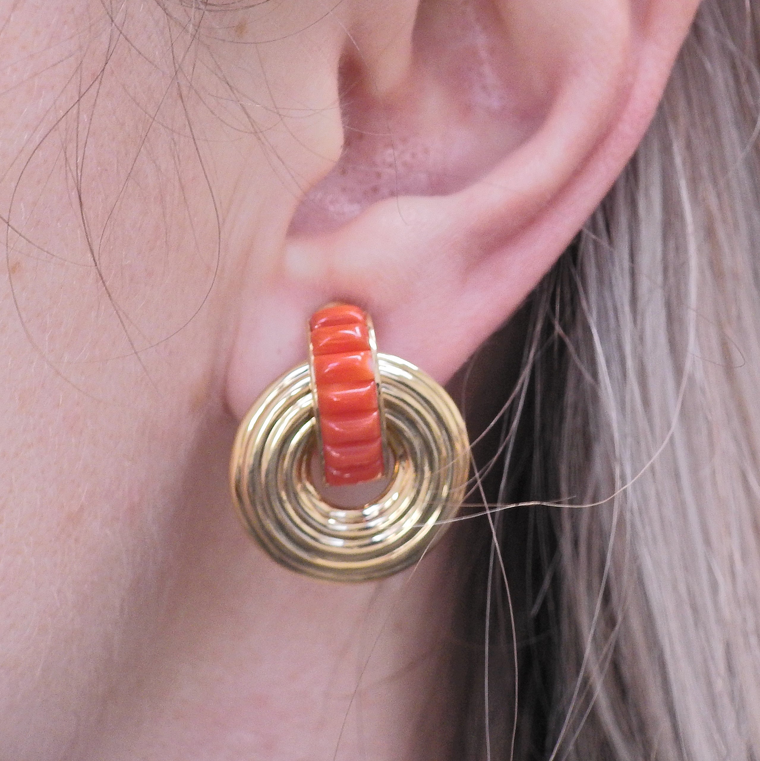 Seaman Schepps Giro Reversible Ceramic Coral Gold Doorknocker Earrings