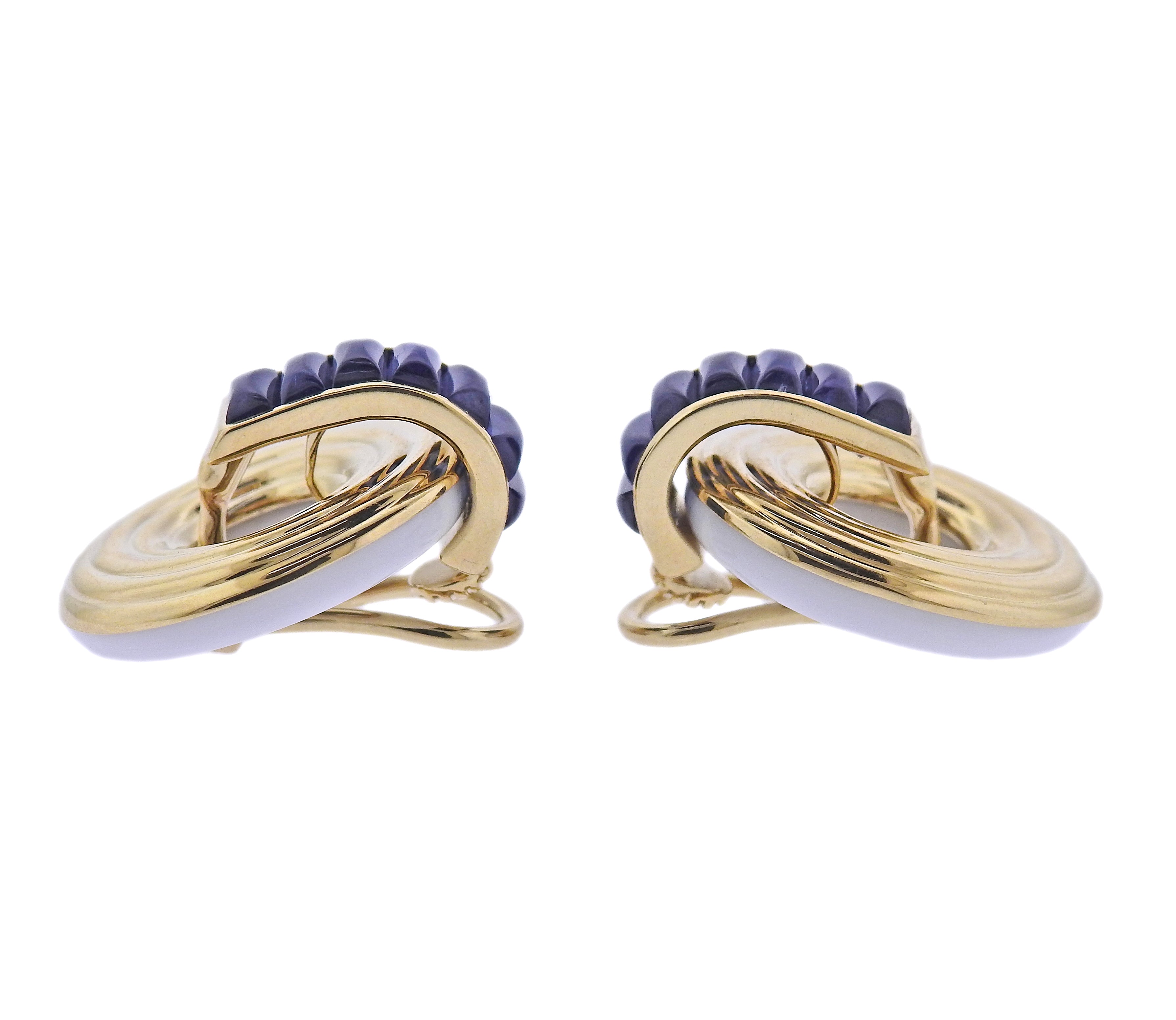 Seaman Schepps Giro Reversible Ceramic Sapphire Gold Doorknocker Earrings