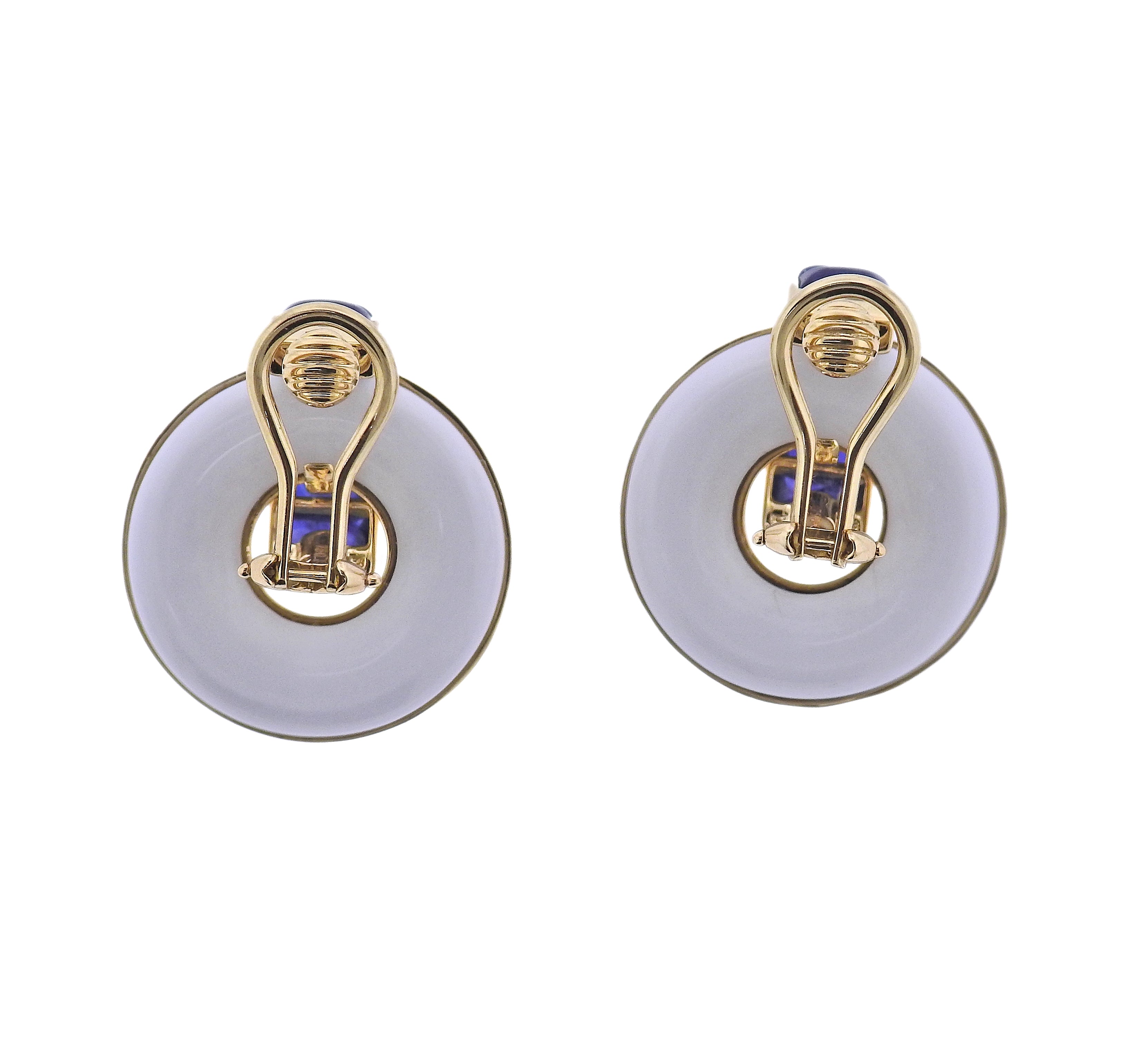 Seaman Schepps Giro Reversible Ceramic Sapphire Gold Doorknocker Earrings