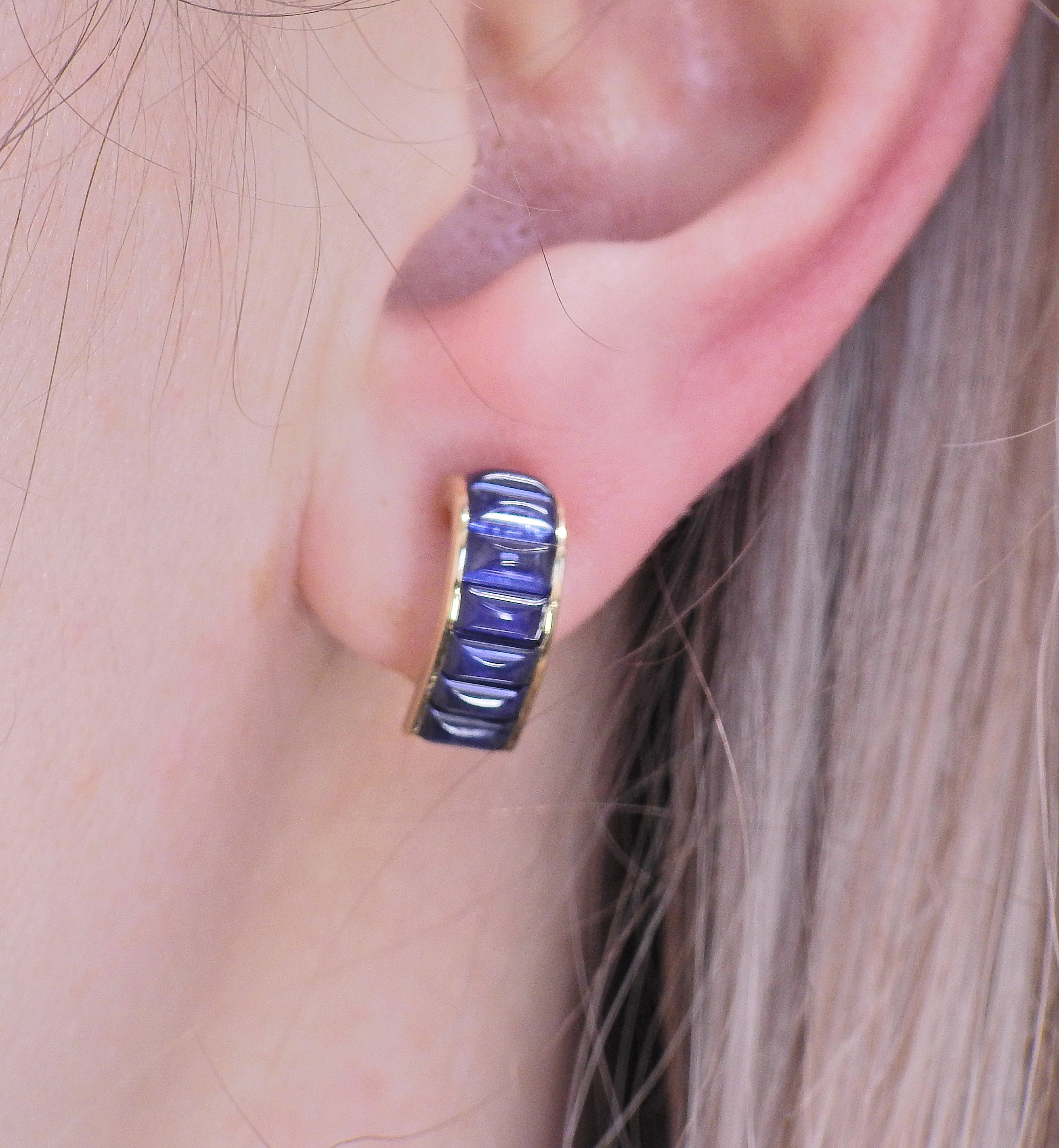 Seaman Schepps Giro Reversible Ceramic Sapphire Gold Doorknocker Earrings